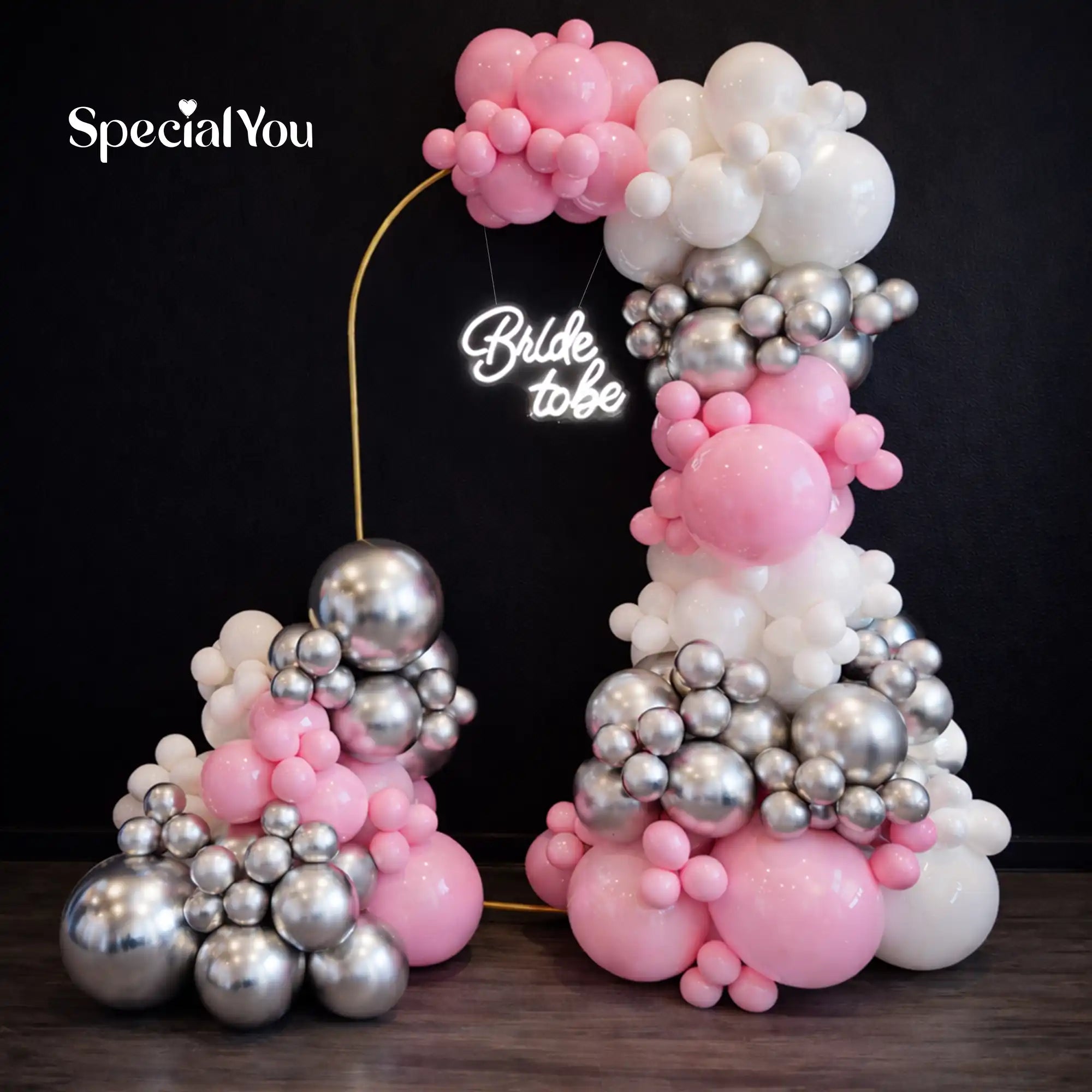 Blush Luxe Bride-to-Be Balloon Arch Decor