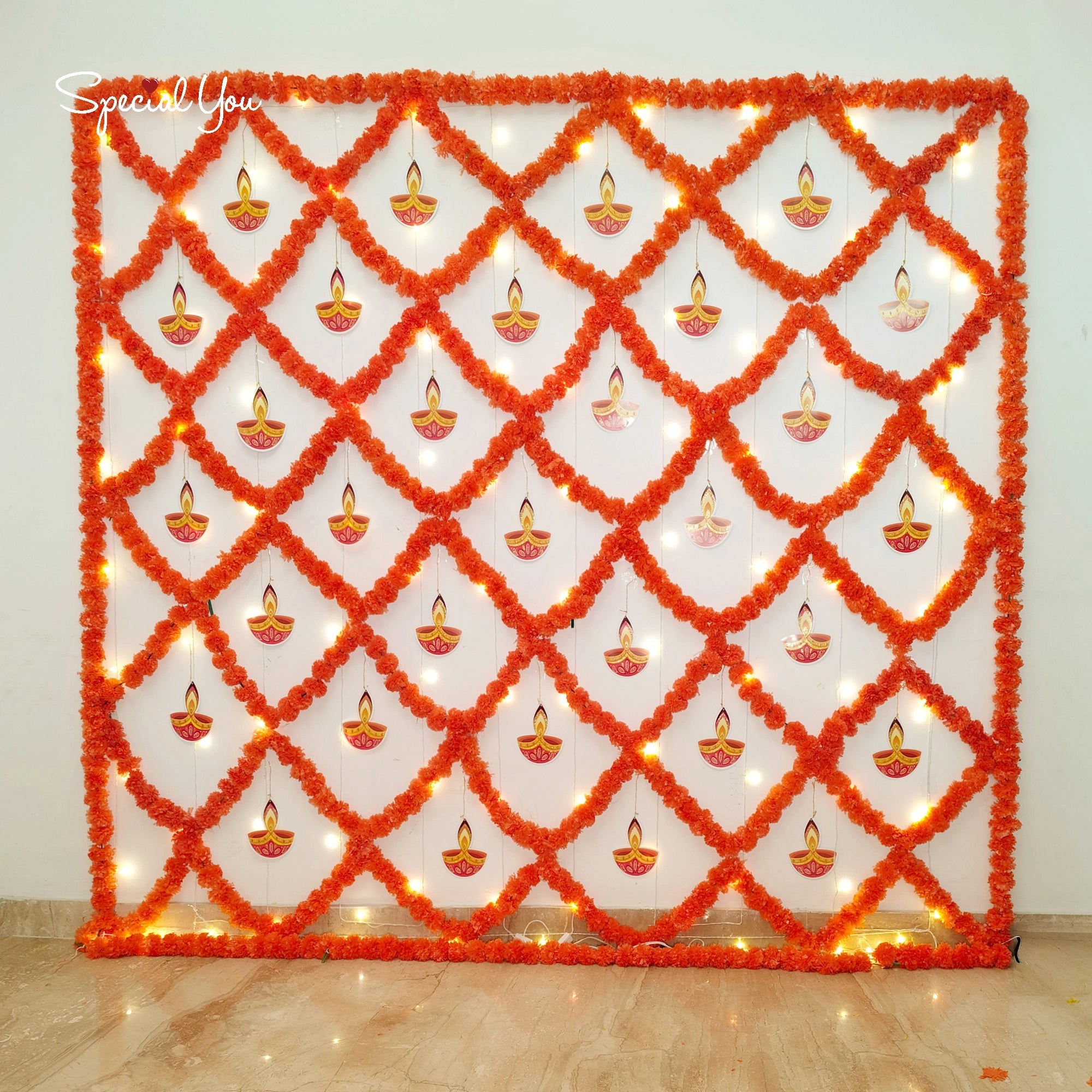 Marigold & Diya Diwali Backdrop Decor