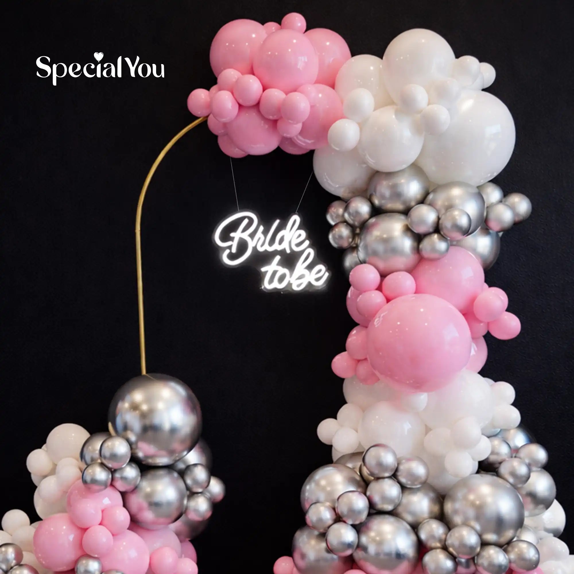 Blush Luxe Bride-to-Be Balloon Arch Decor