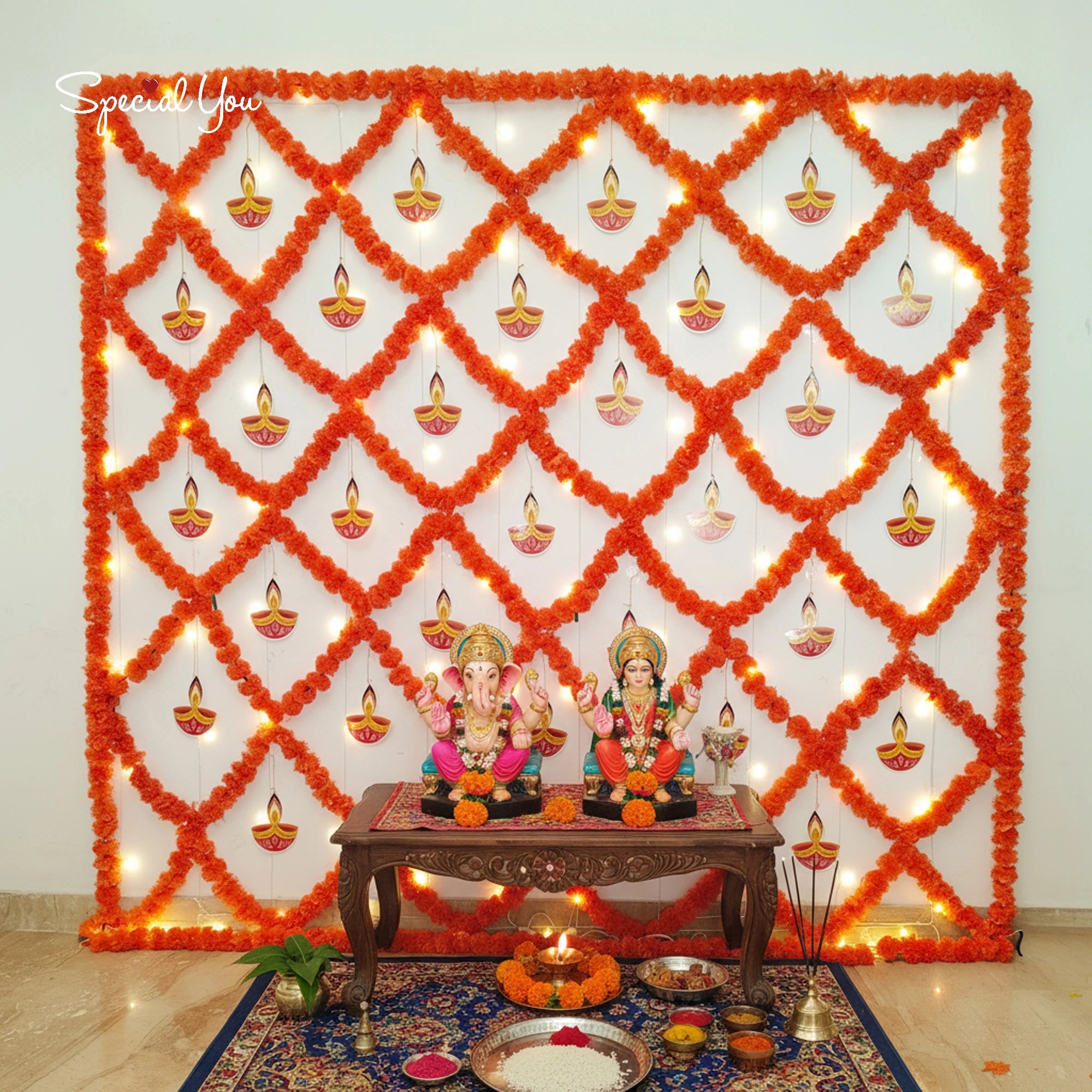 Marigold & Diya Diwali Backdrop Decor