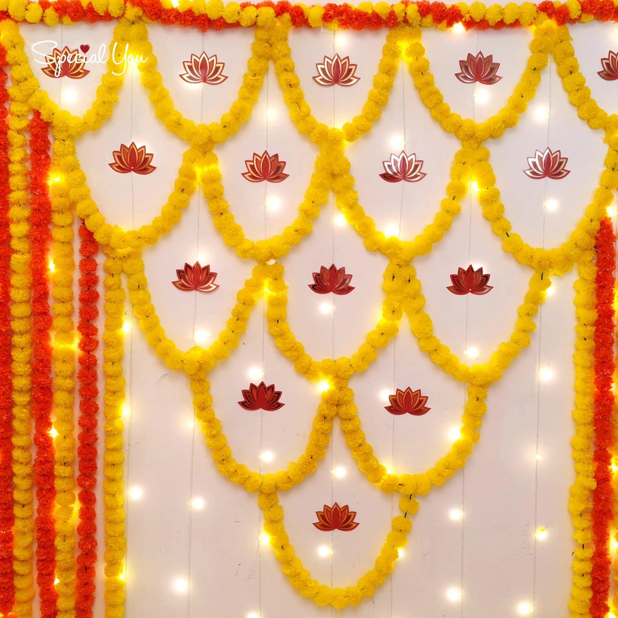 Marigold & Lotus Diwali Backdrop Decor