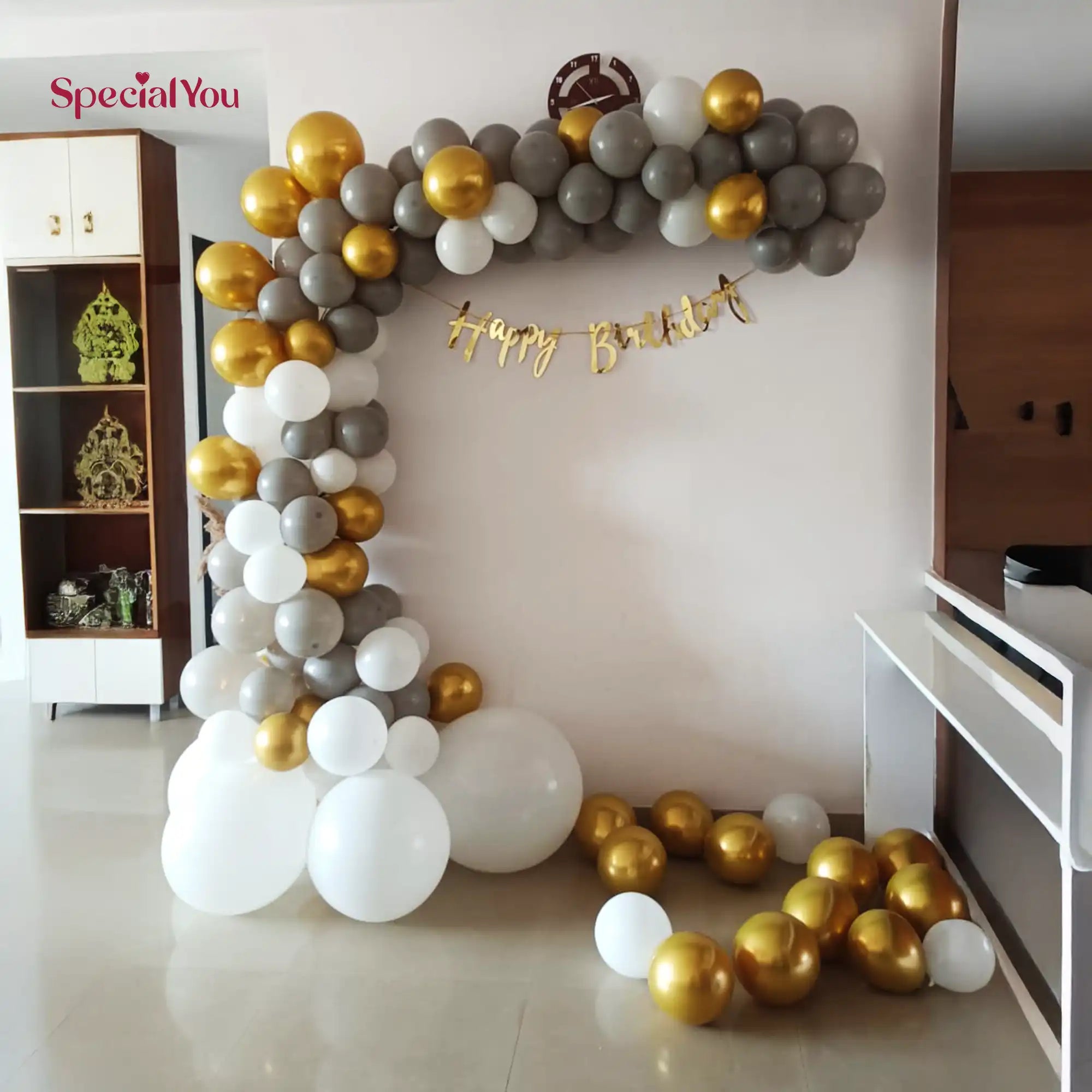 Grey & Gold Birthday Arch Decor