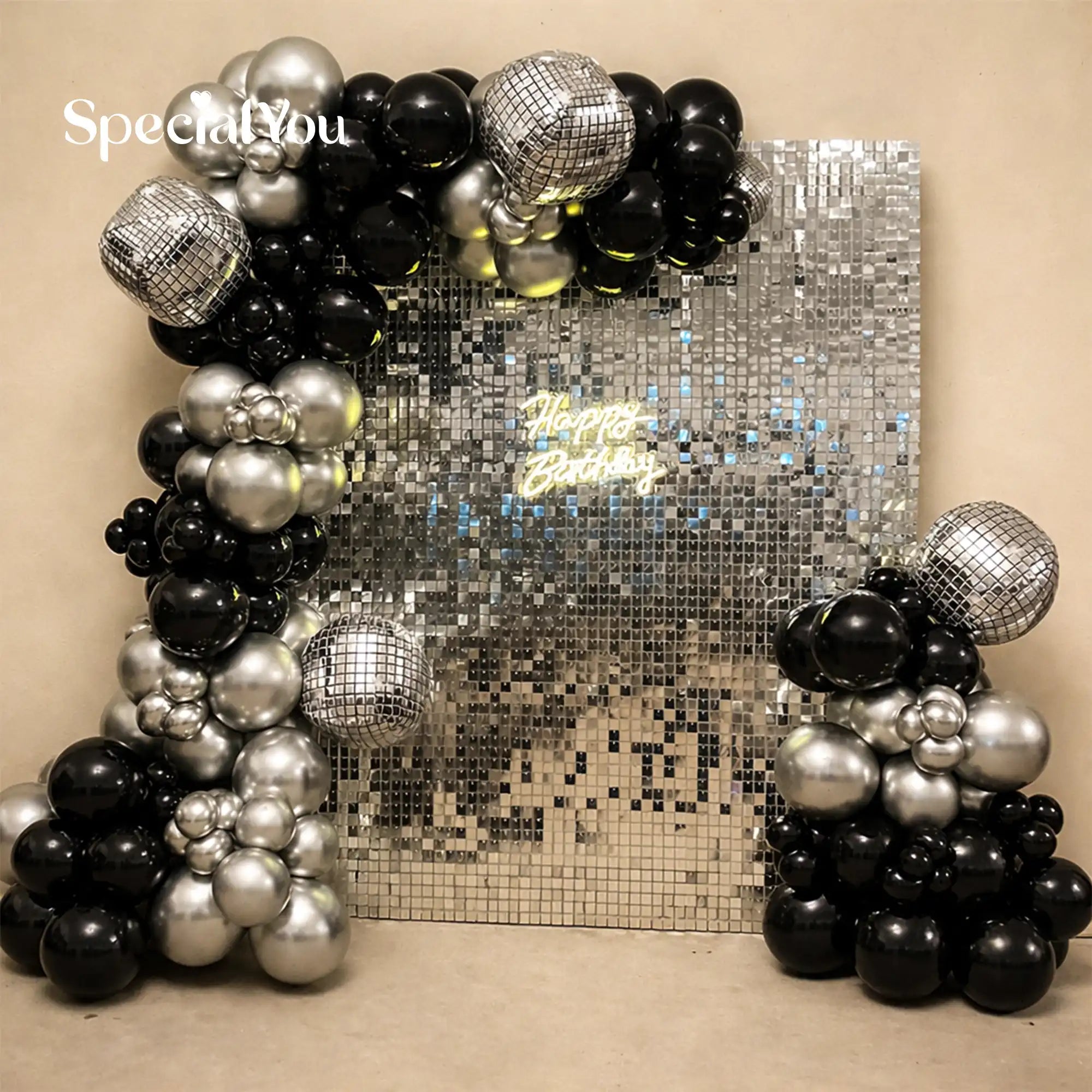 Black & Silver Birthday Backdrop with Sequin Panel