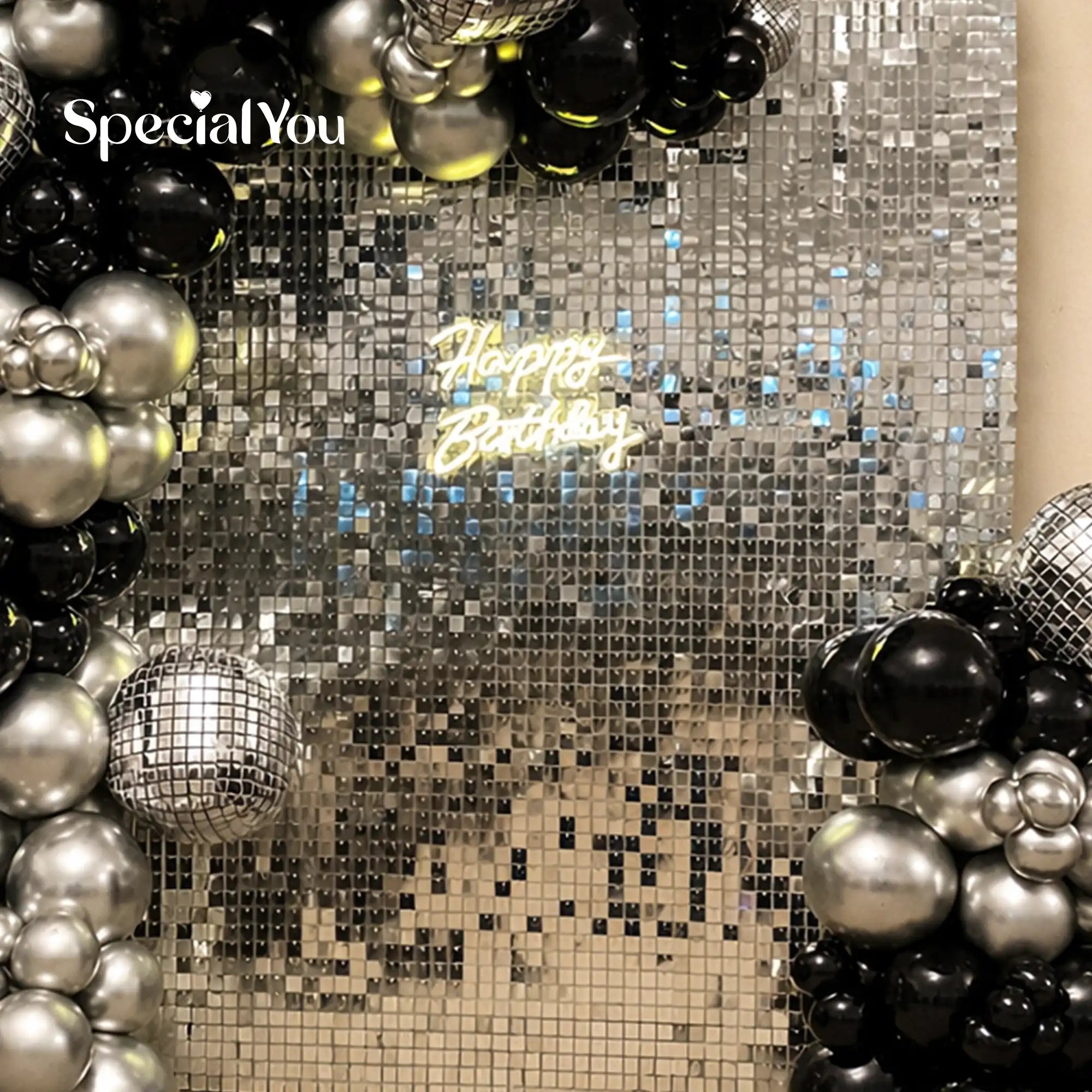 Black & Silver Birthday Backdrop with Sequin Panel