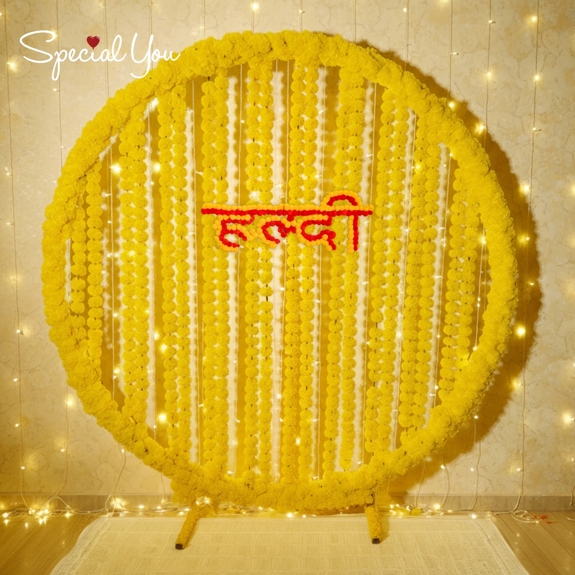 Haldi Ceremony Floral Ring Decor