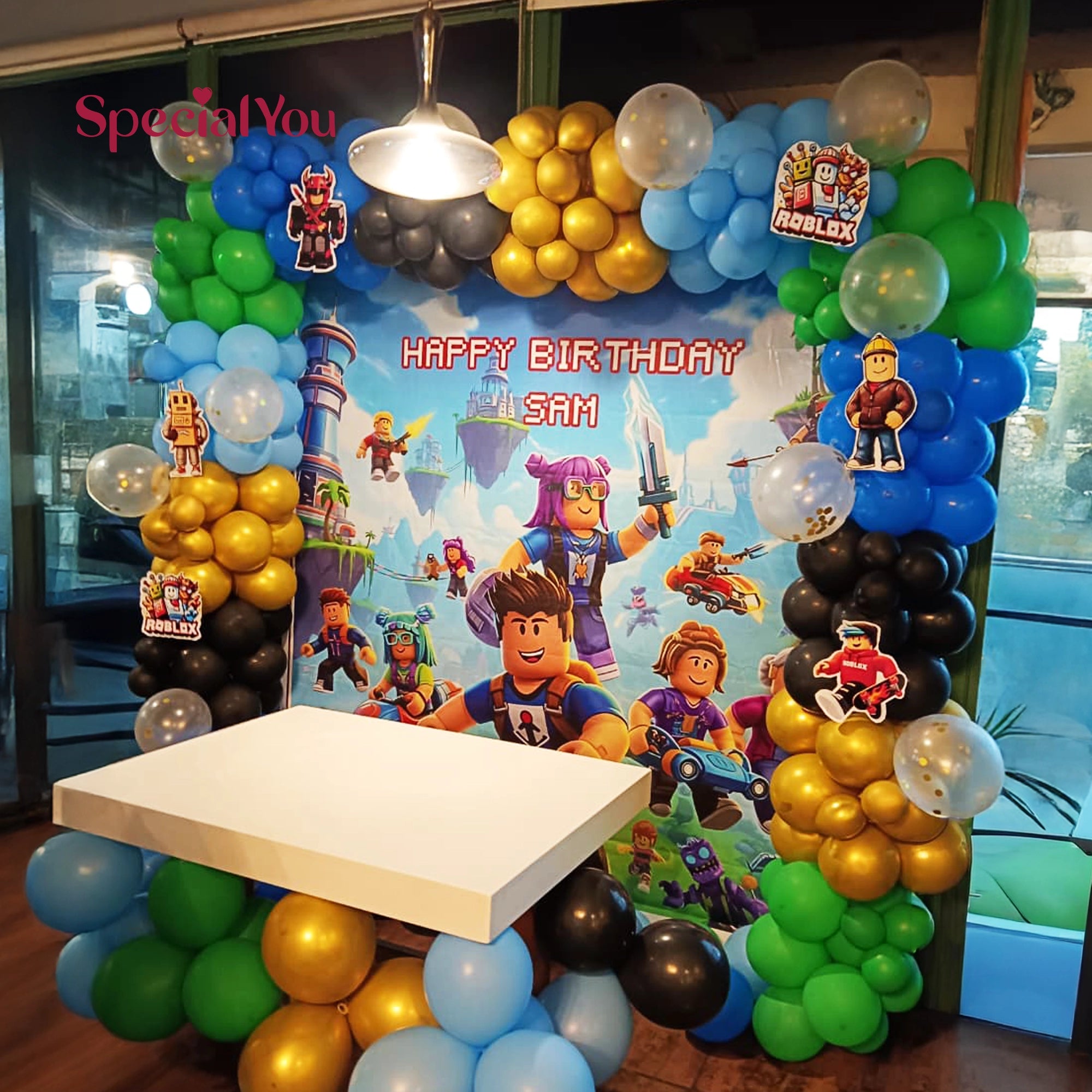 Roblox Adventure Balloon Backdrop Birthday Decoration
