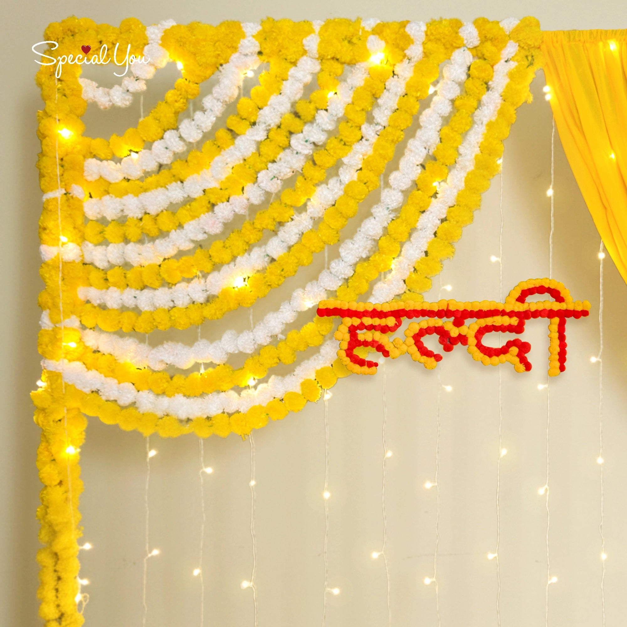 Yellow Floral Haldi Ceremony Backdrop Decor