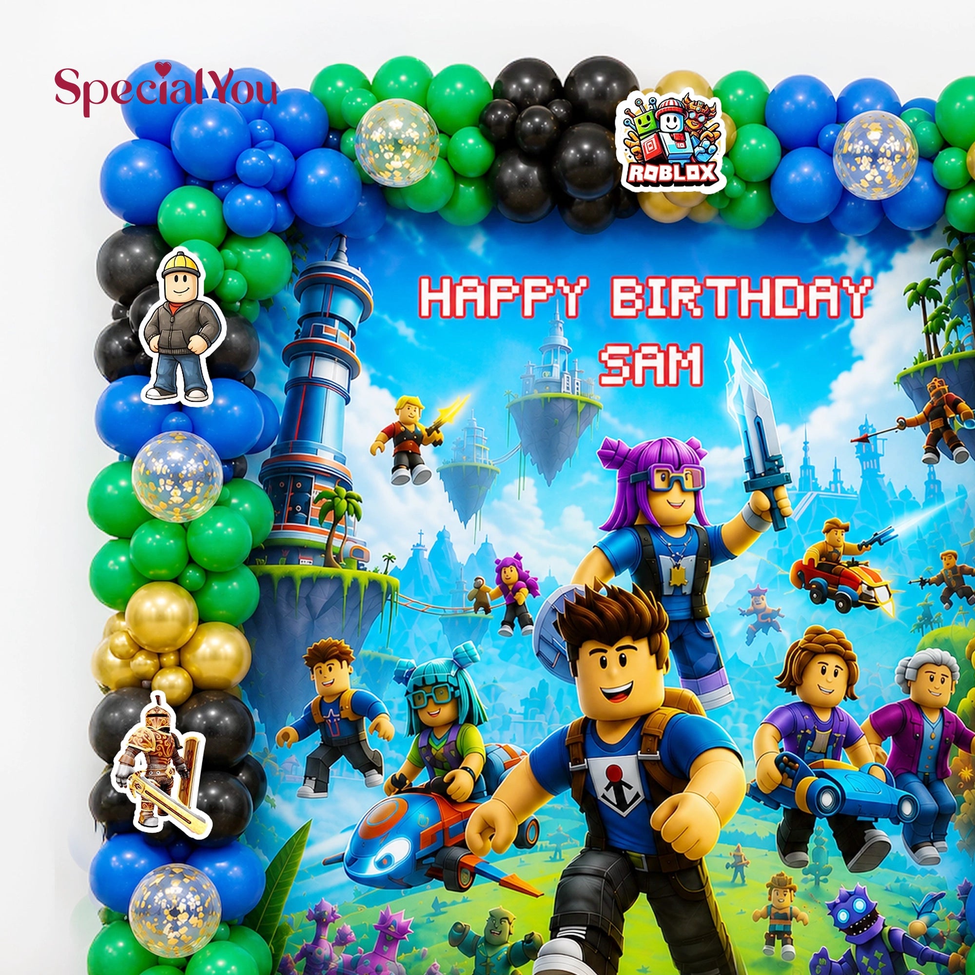 Roblox Adventure Balloon Backdrop Birthday Decoration