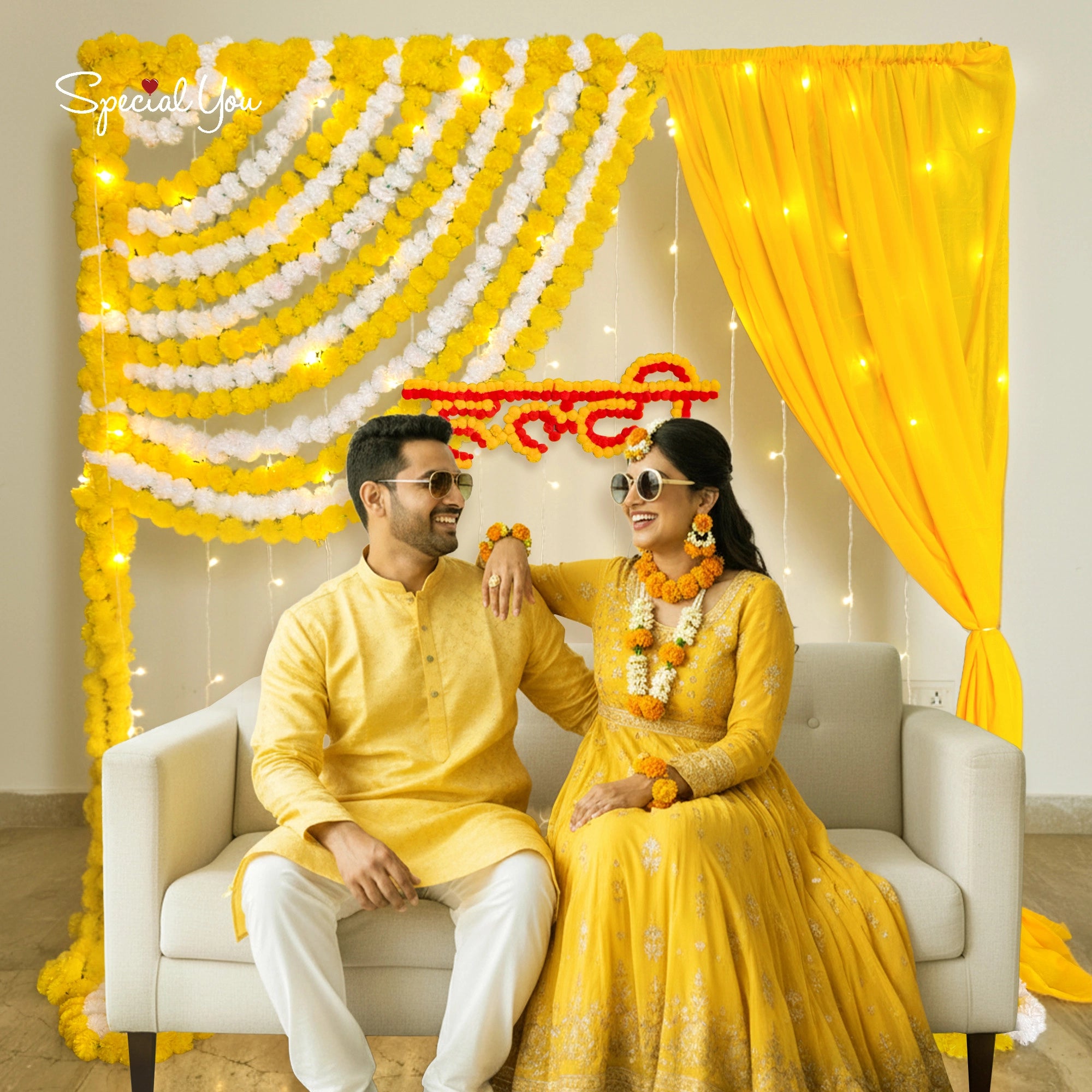 Yellow Floral Haldi Ceremony Backdrop Decor
