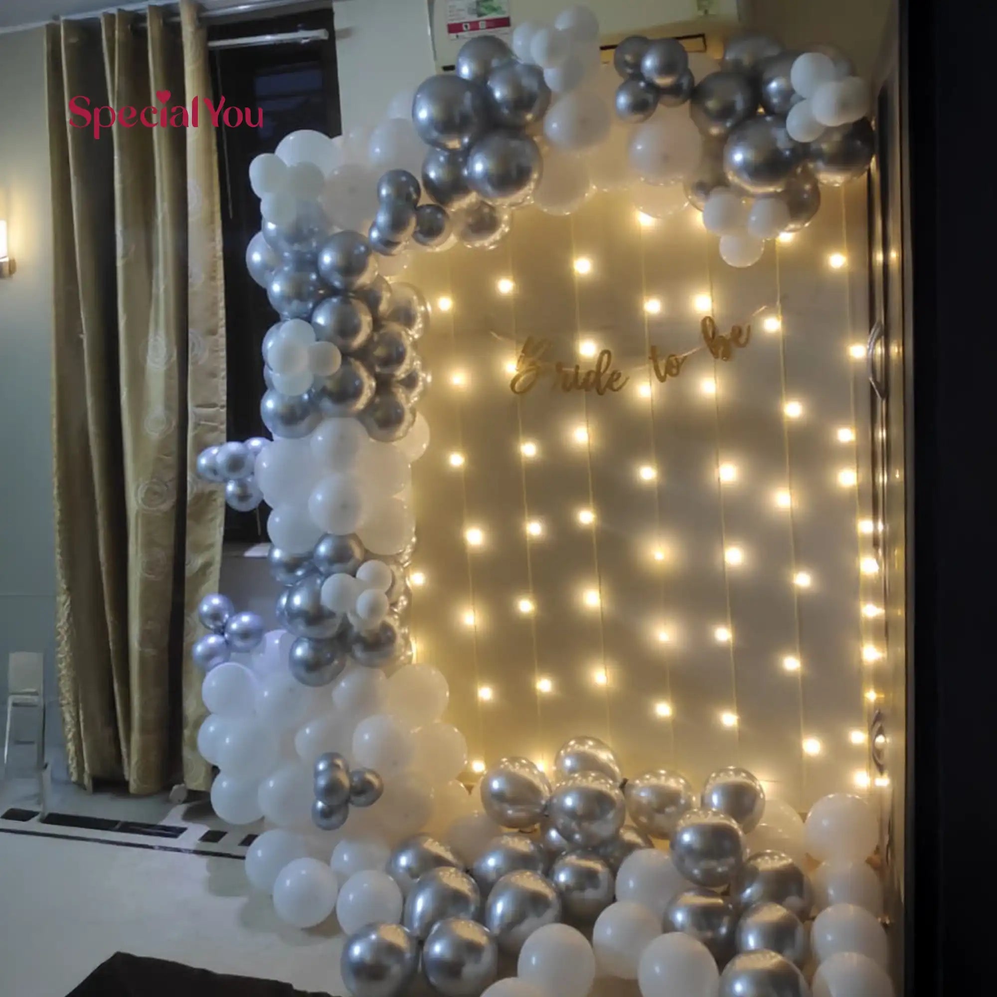 Silver & White Bride-to-Be Balloon Decor