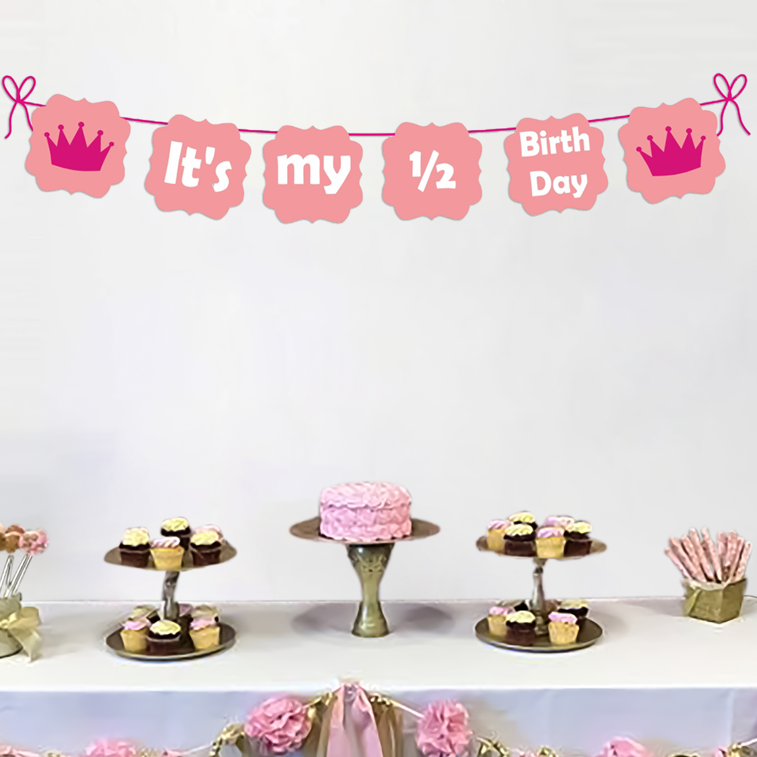 Pink Half birthday banner