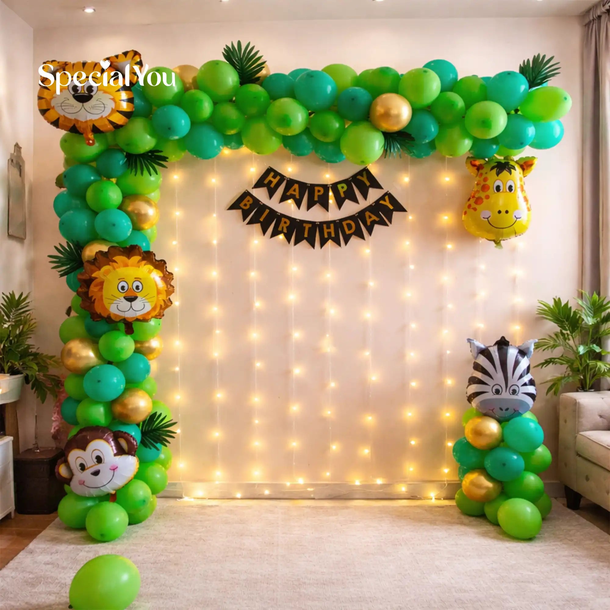 Jungle Theme Birthday Balloon Backdrop Decor