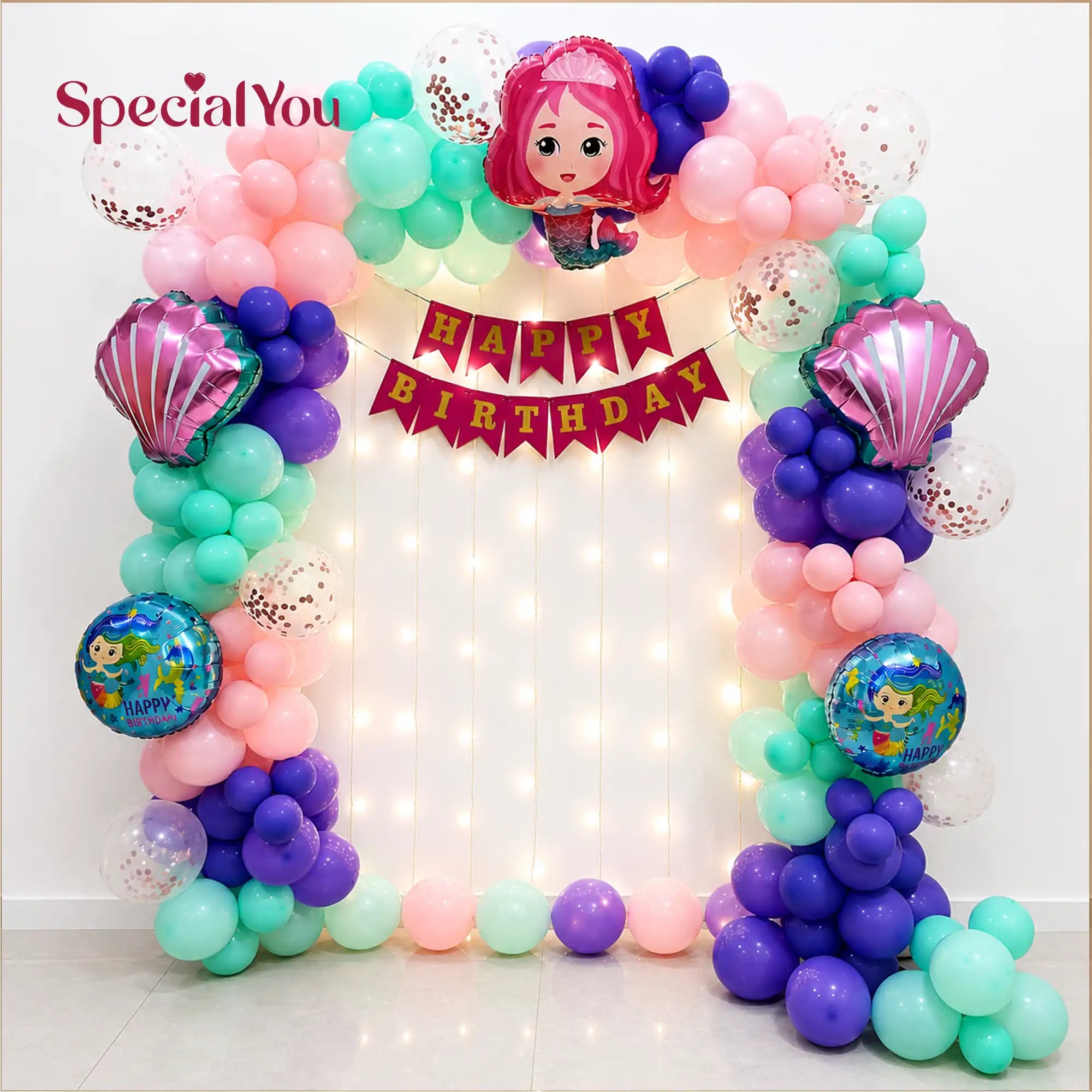 Pastel Mermaid Birthday Balloon Decoration