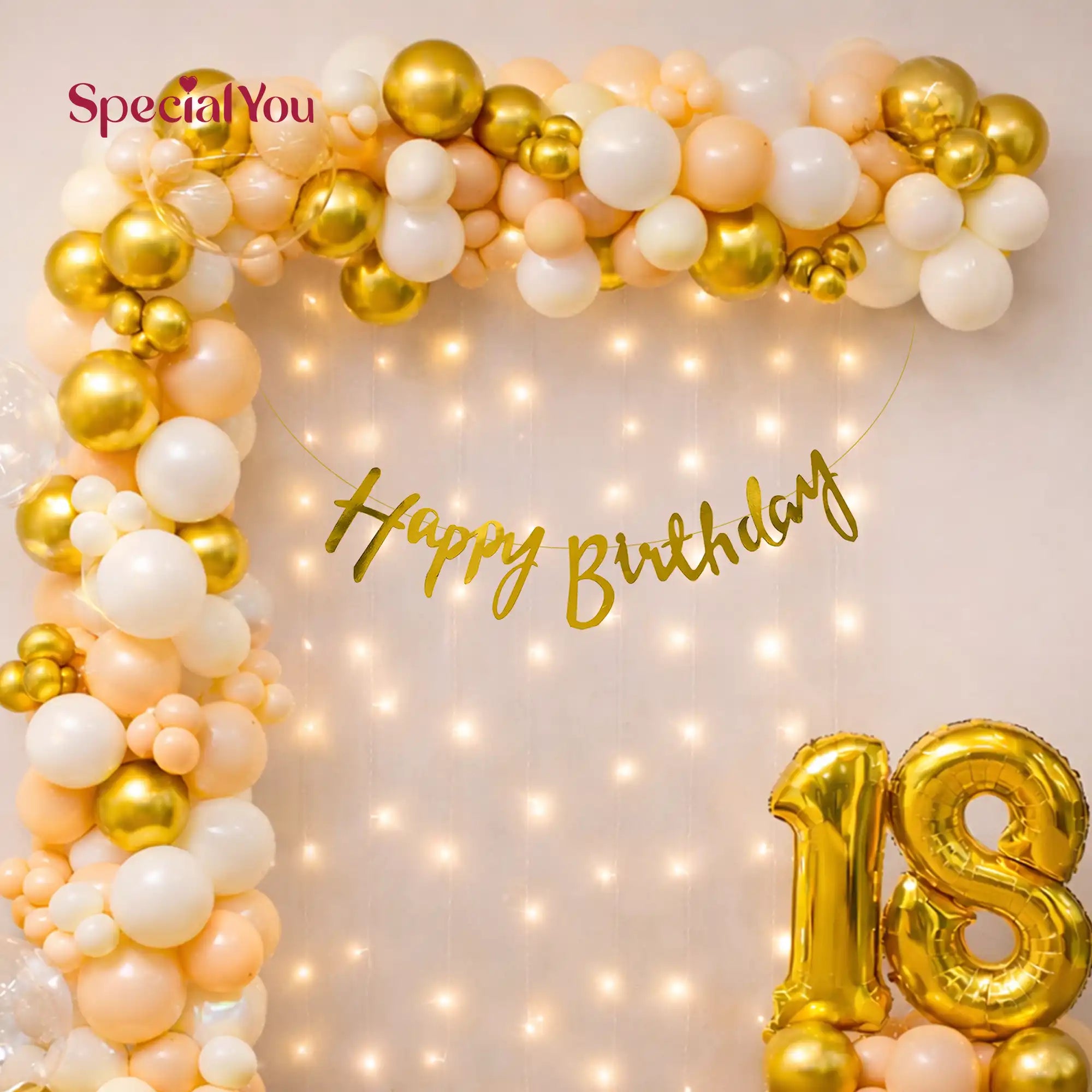 Golden Peach 18th Birthday Balloon Backdrop Decor