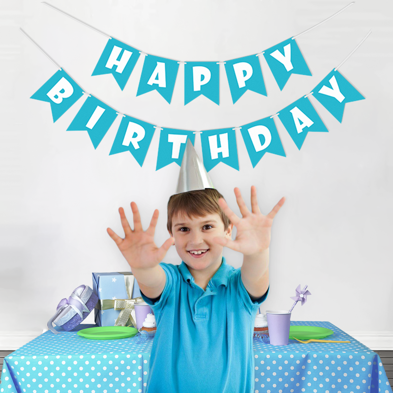 Blue Paper Happy Birthday Banner