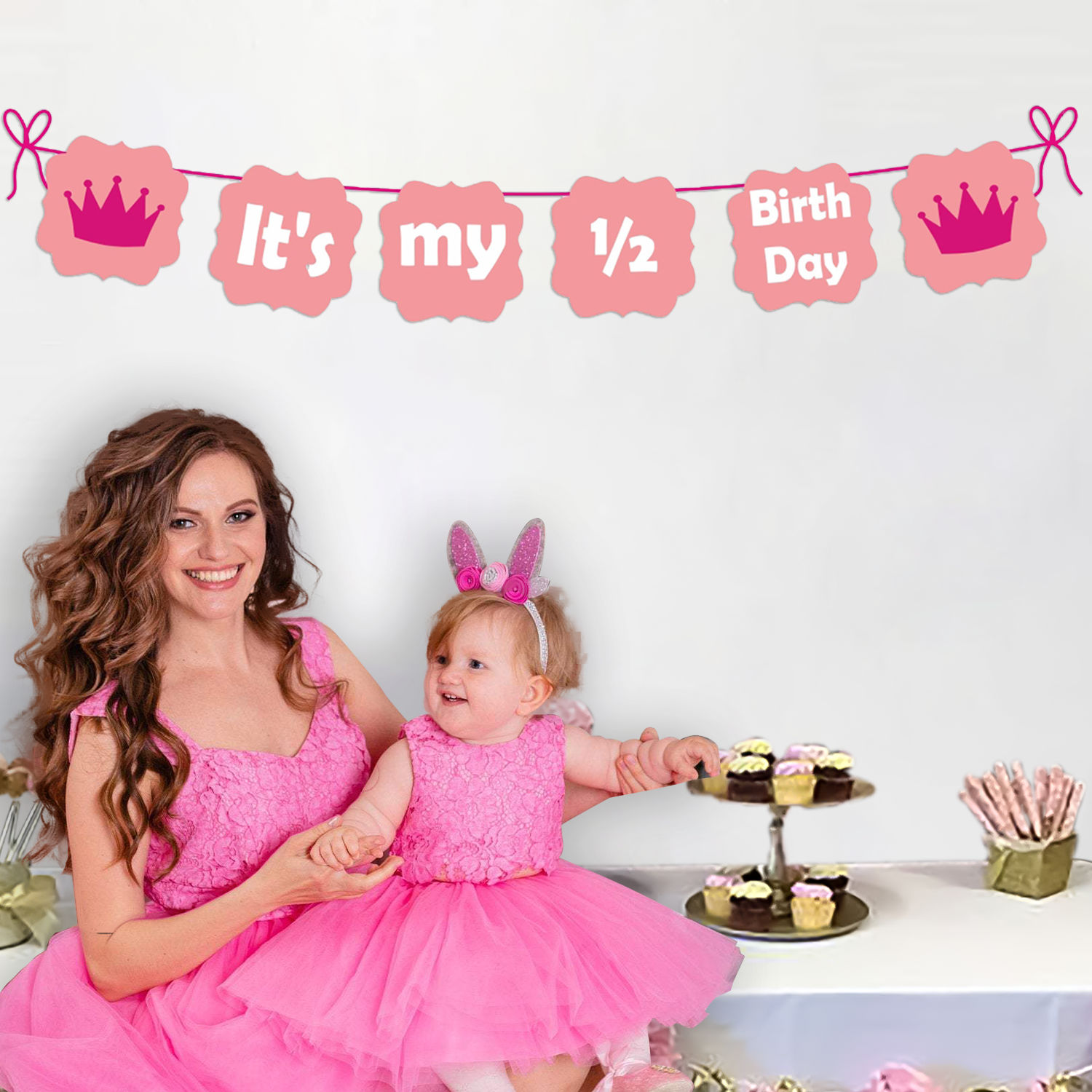 Pink Half birthday banner