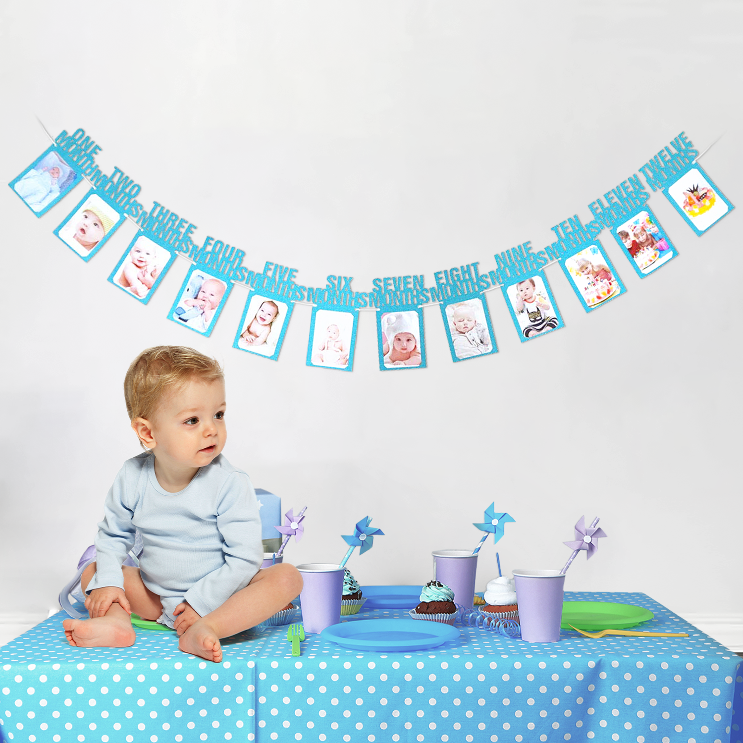 Blue Monthly Banner for baby boy birthday decoration - Special You