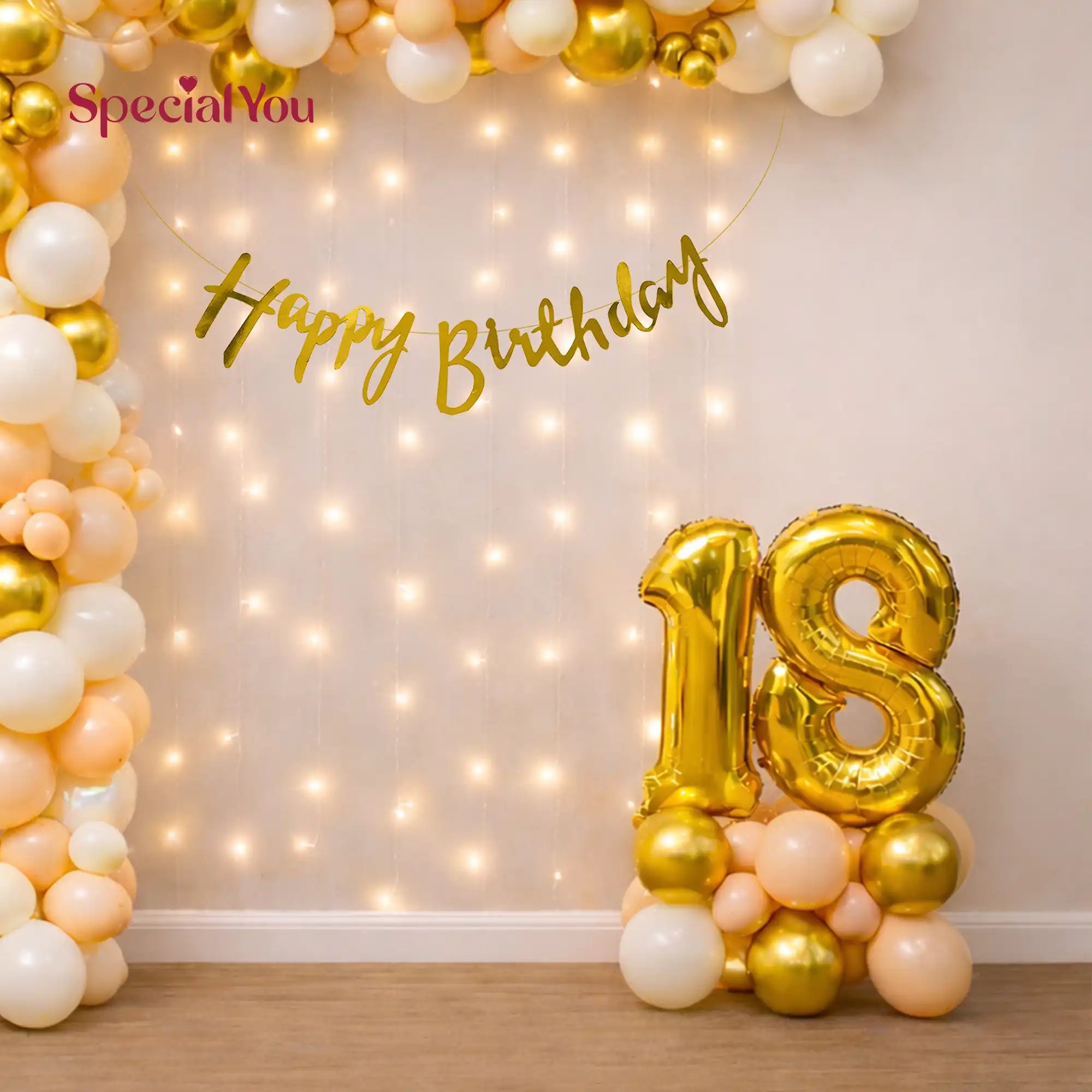 Golden Peach 18th Birthday Balloon Backdrop Decor