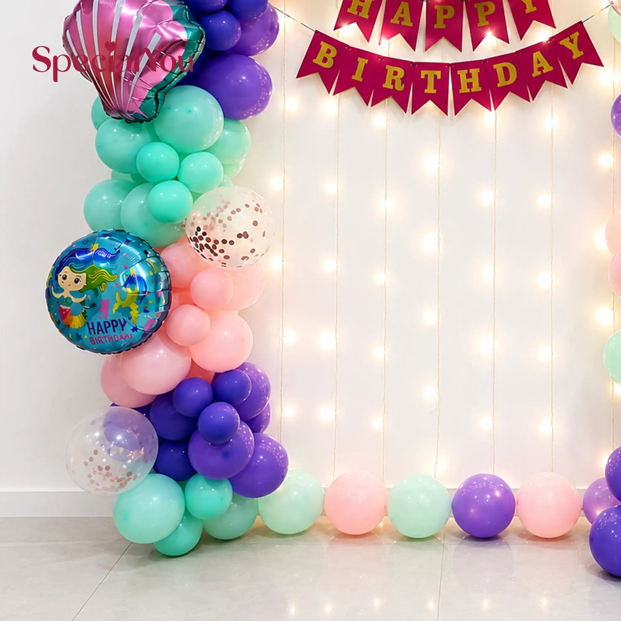 Pastel Mermaid Birthday Balloon Decoration