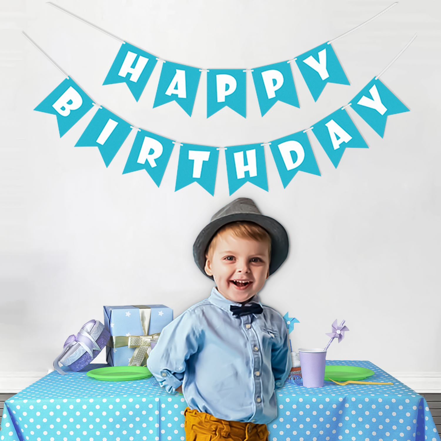 Blue Paper Happy Birthday Banner