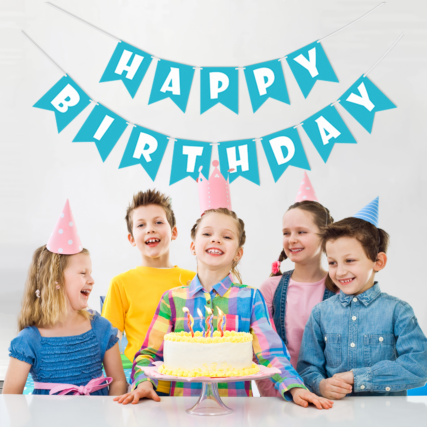 Blue Paper Happy Birthday Banner