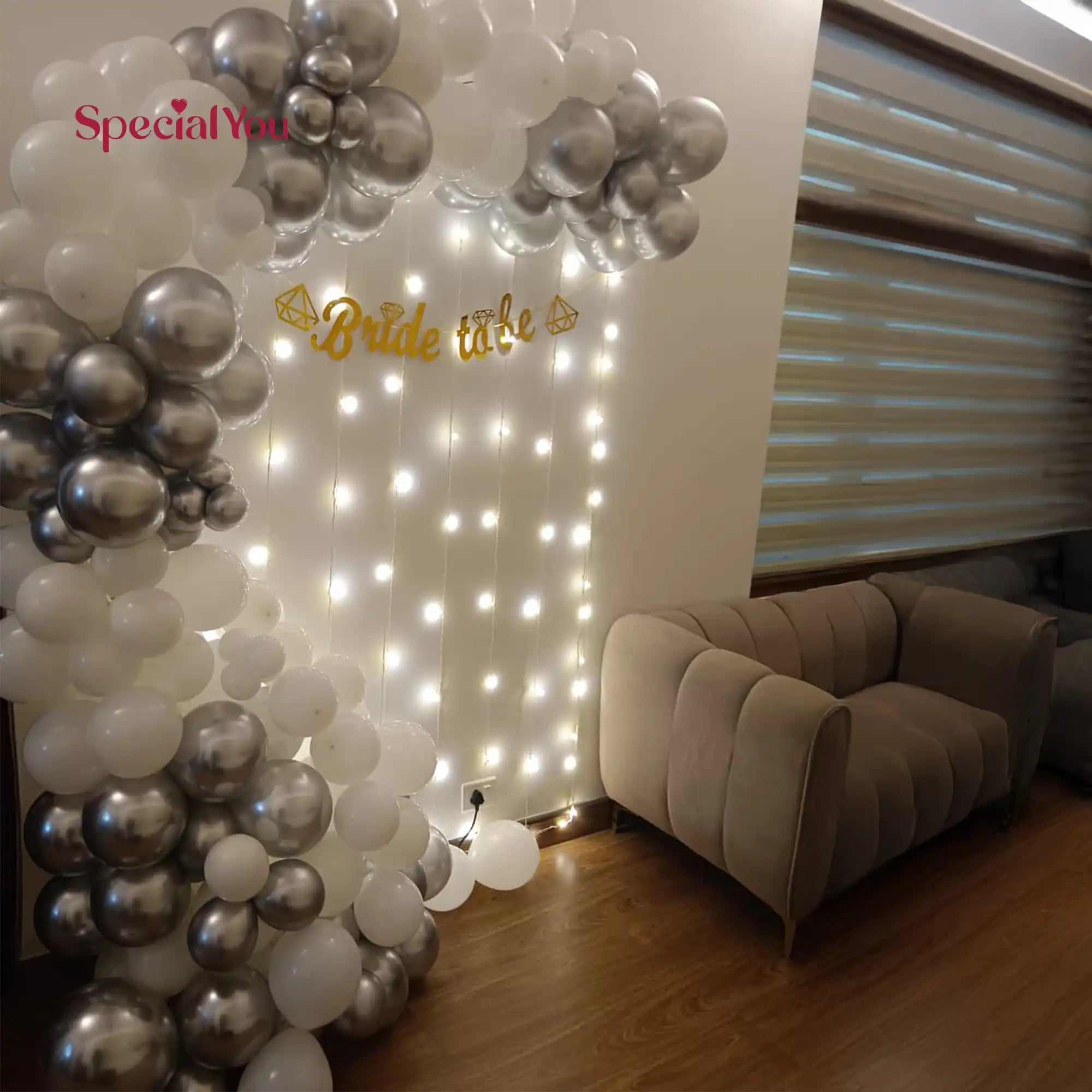 Silver & White Bride-to-Be Balloon Decor