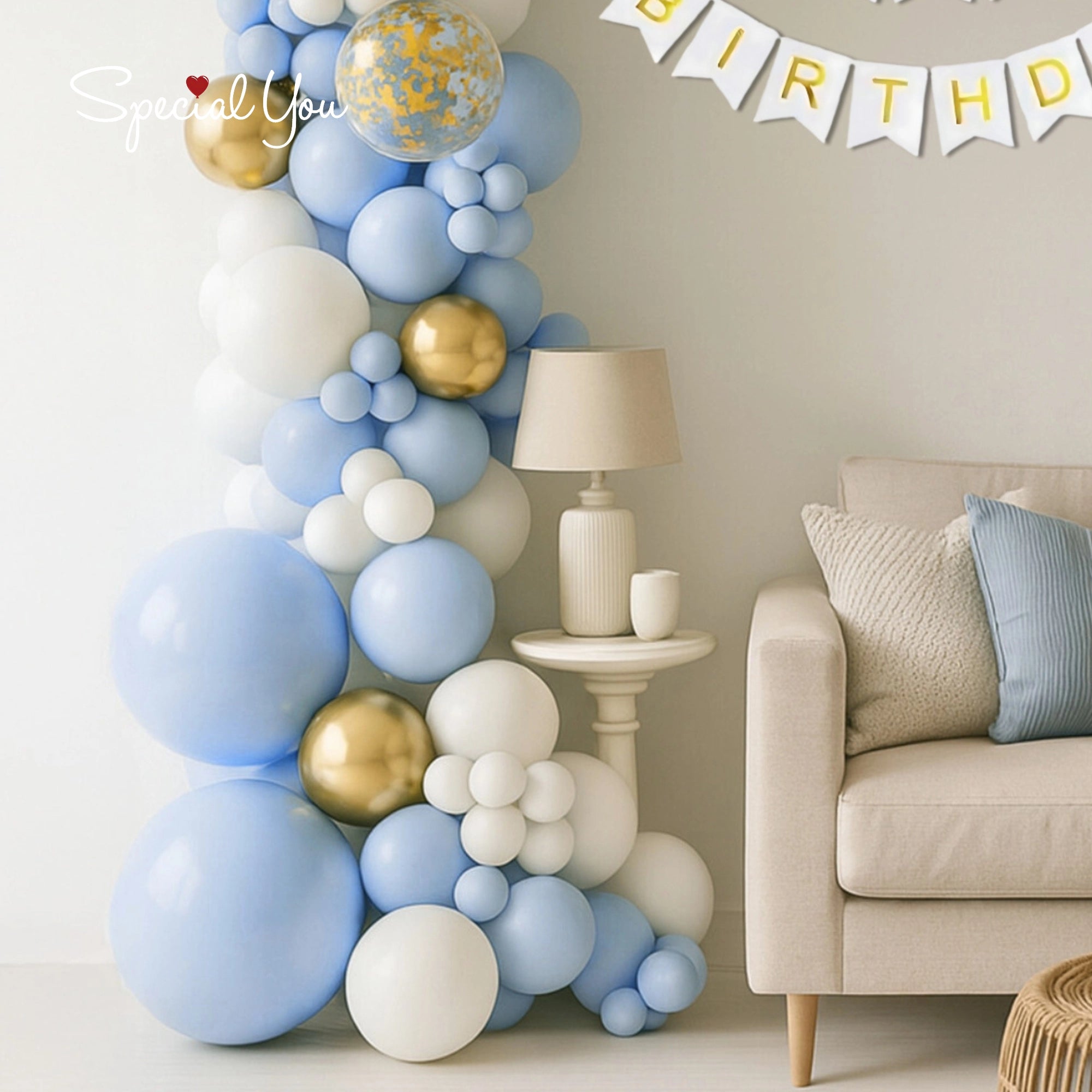 Blue & Gold Balloon Arch Decor