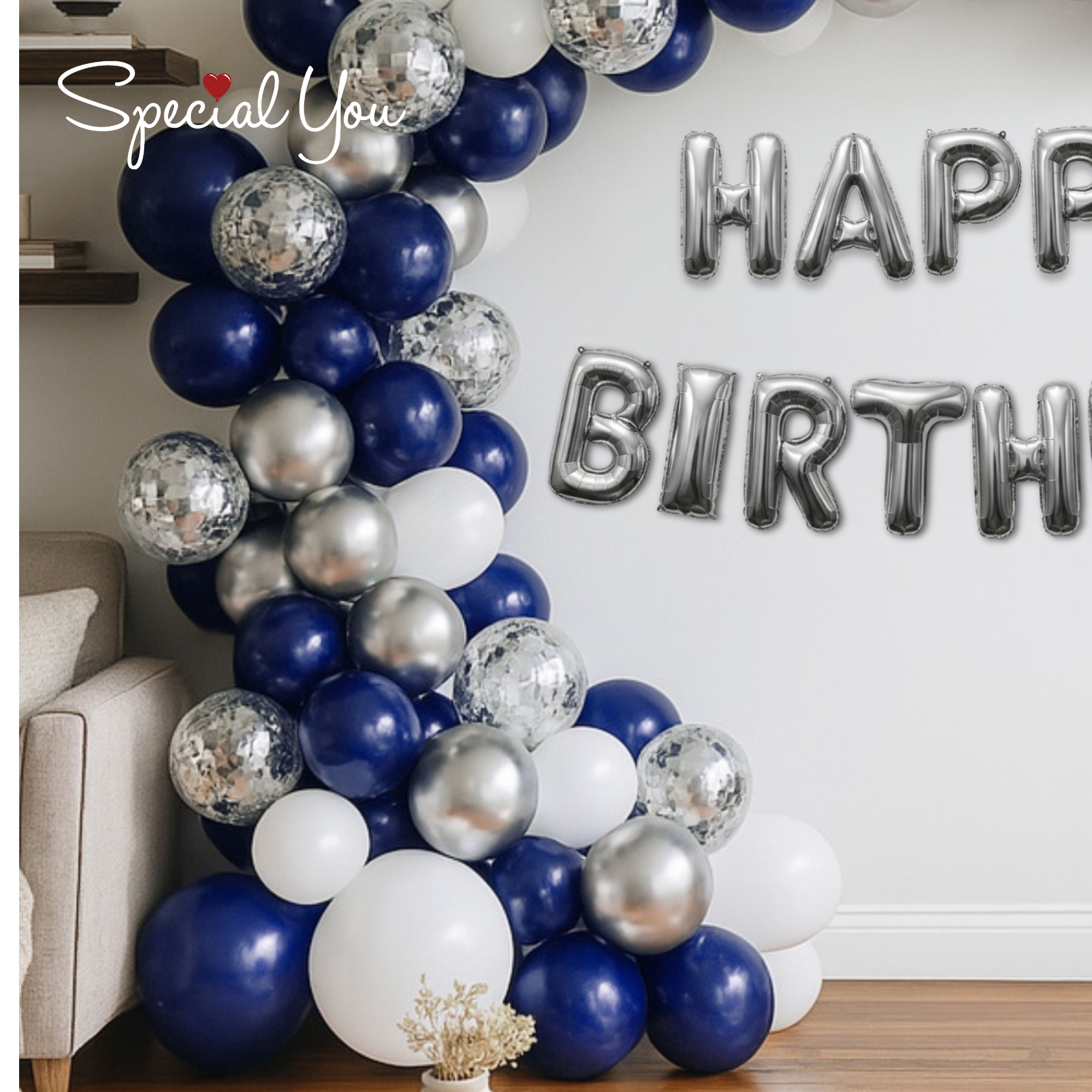 Silver Sapphire Celebration Decor