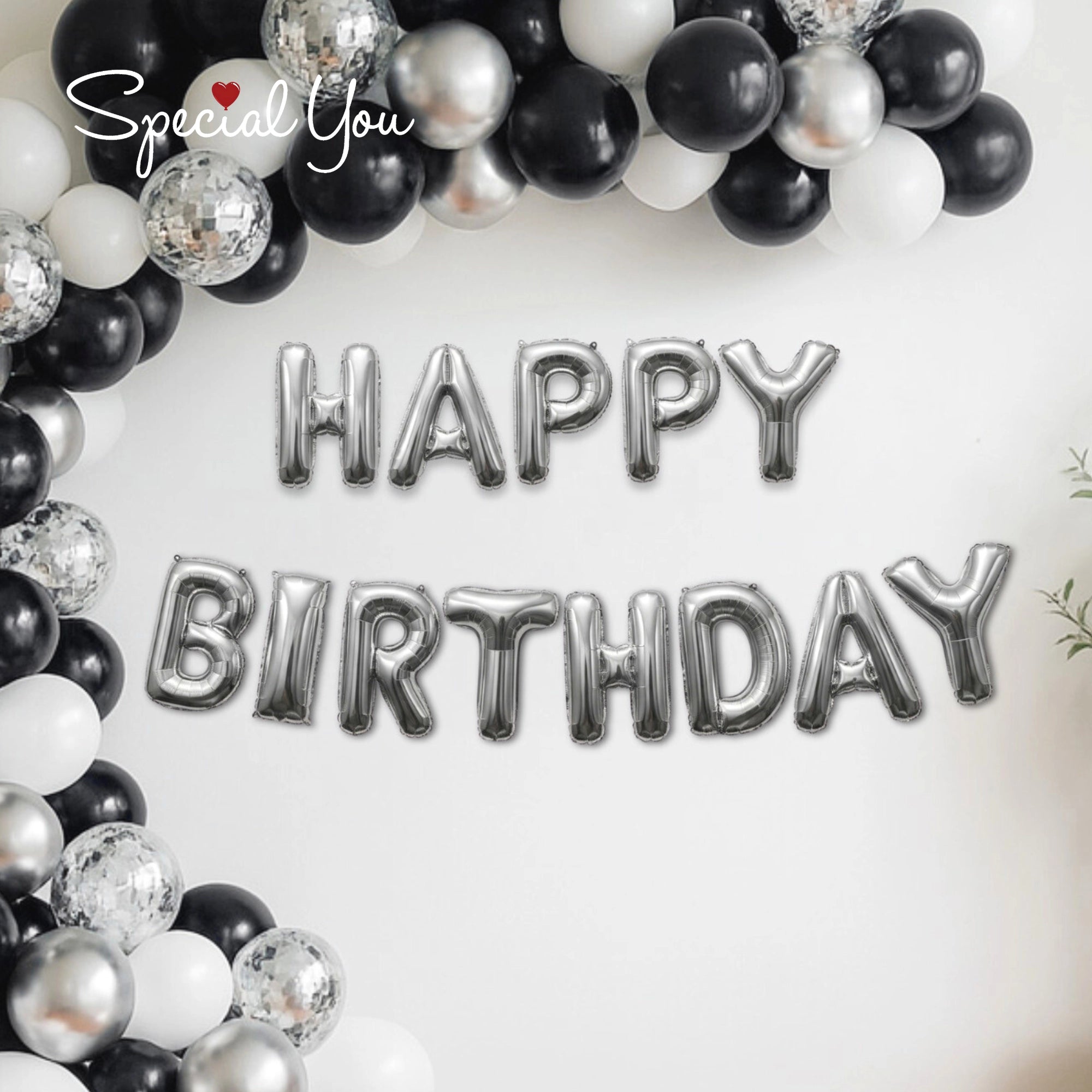 Elegant Black, White & Silver Sparkle Birthday Decor