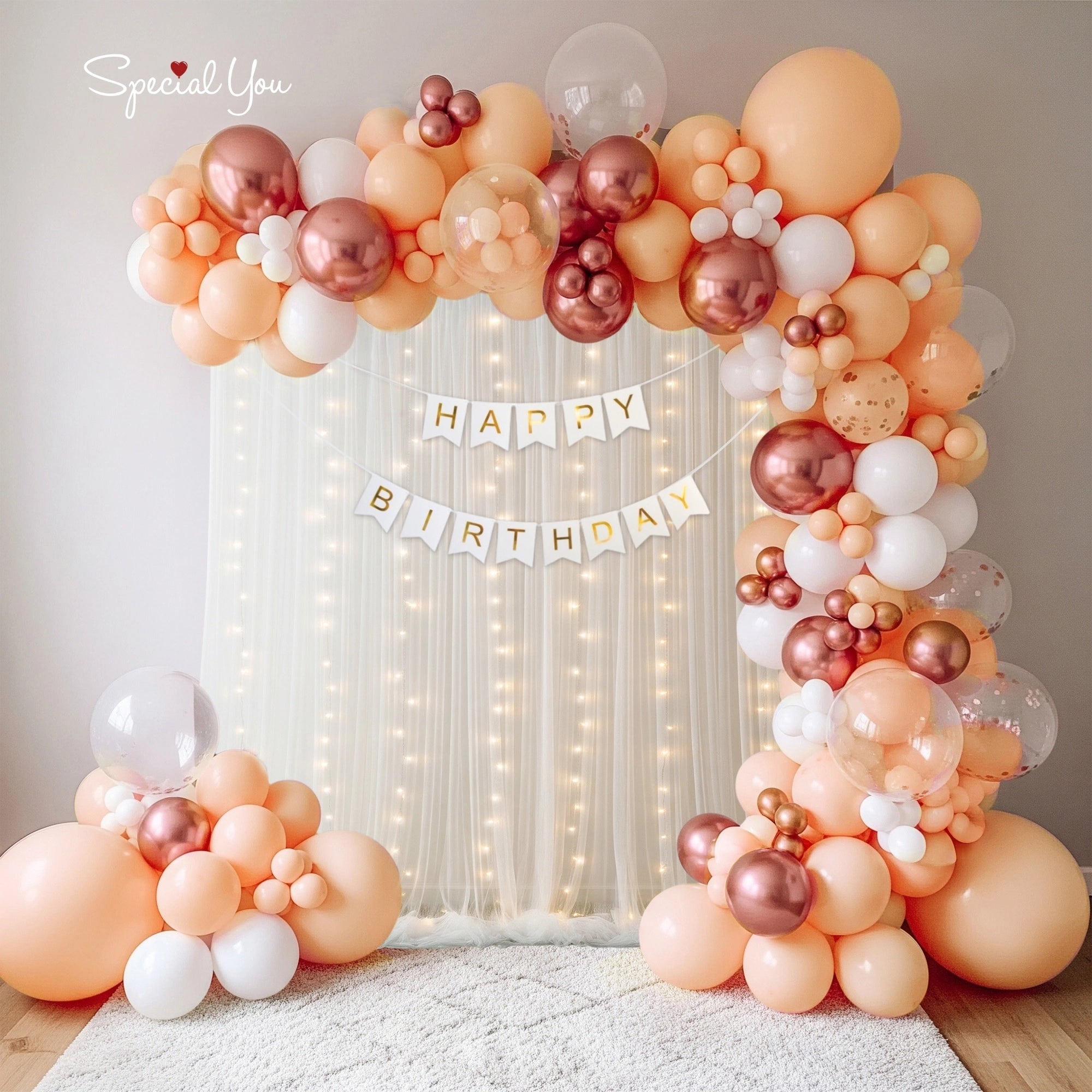 Peach & Rose Gold Birthday Balloon Decor