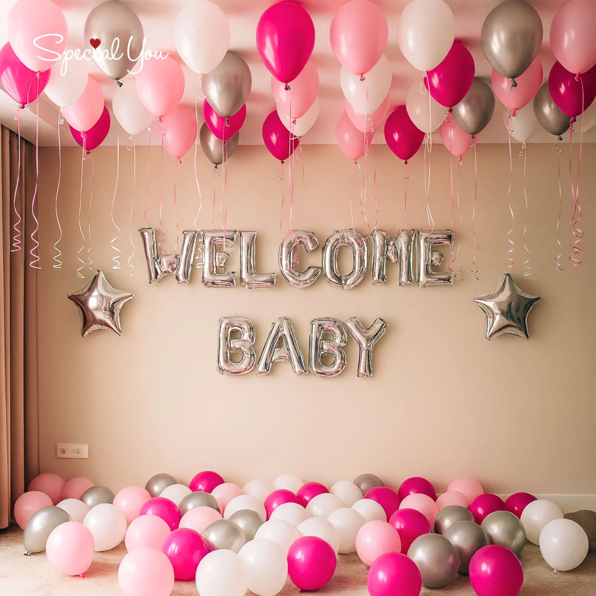 Pink & White Welcome Baby Decor