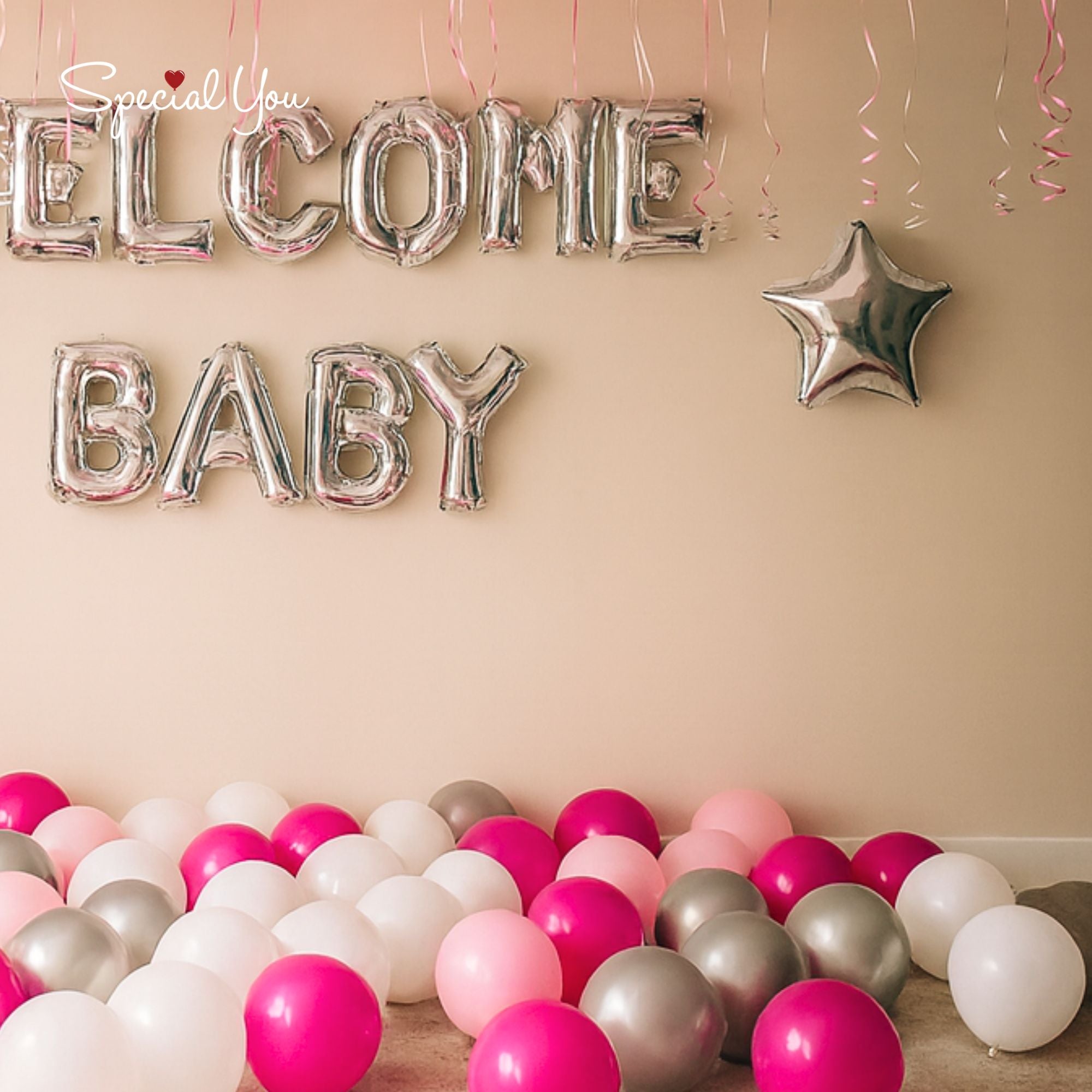 Pink and White Welcome Baby Decor