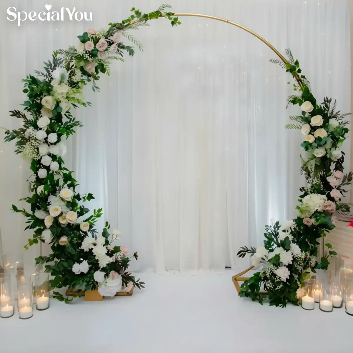 Luxury Green & White Floral Ring Backdrop Decor