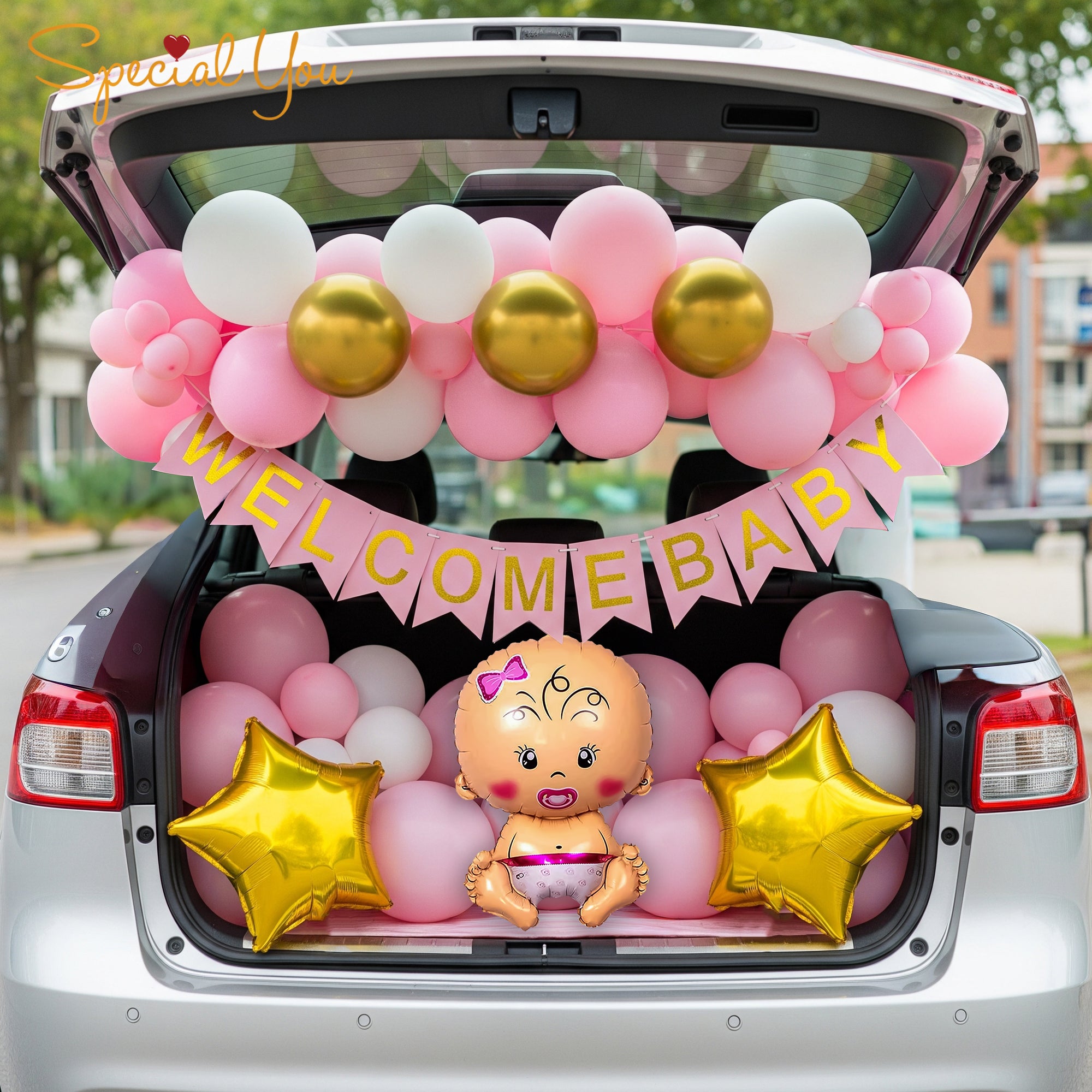 Sweet Pink Car Welcome Baby Decor