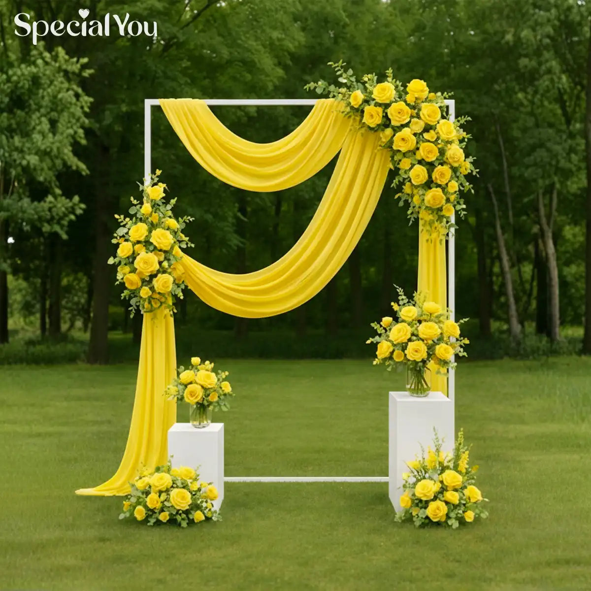 Garden Style Yellow Floral Draped Backdrop Decor