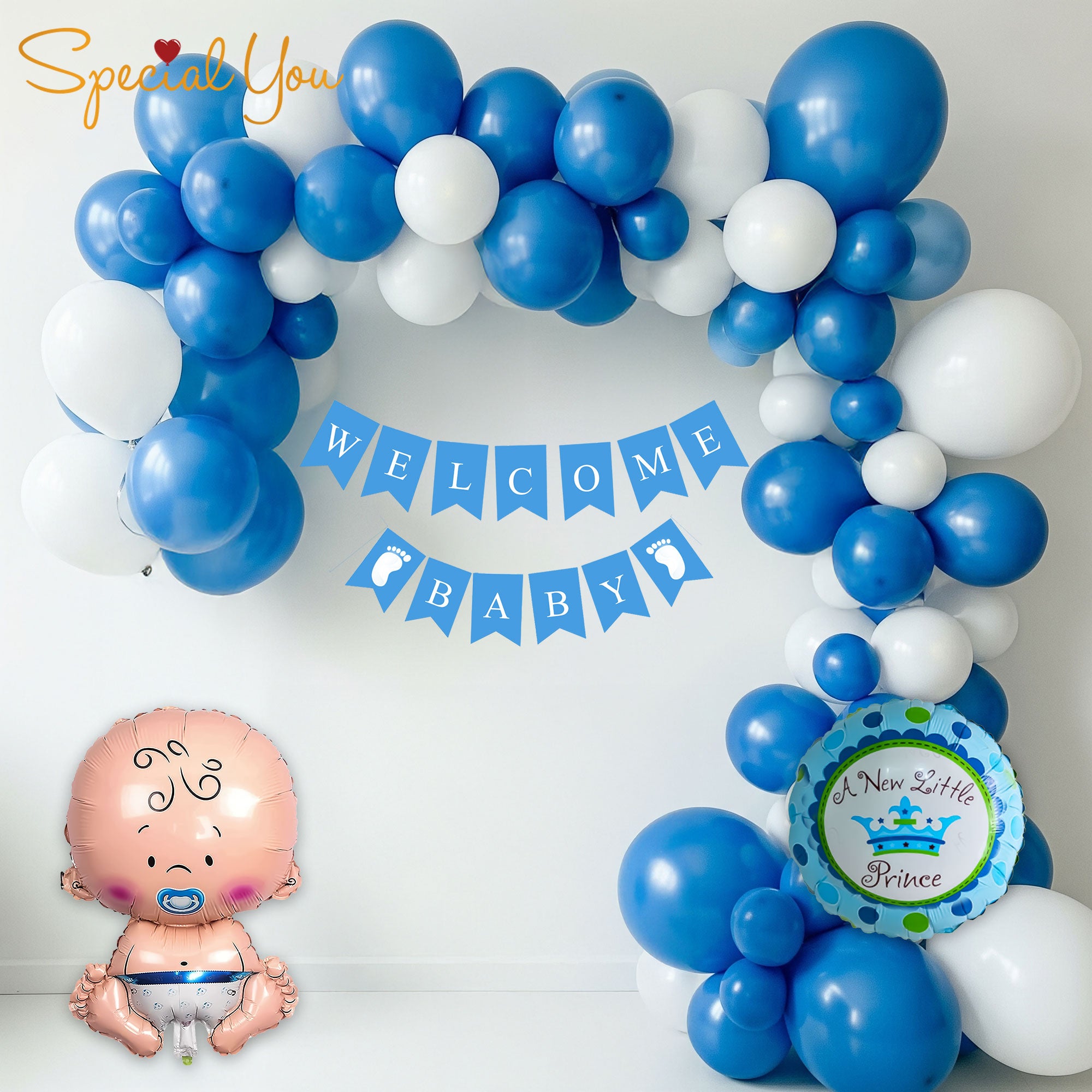 Blue & White Welcome Baby Decor