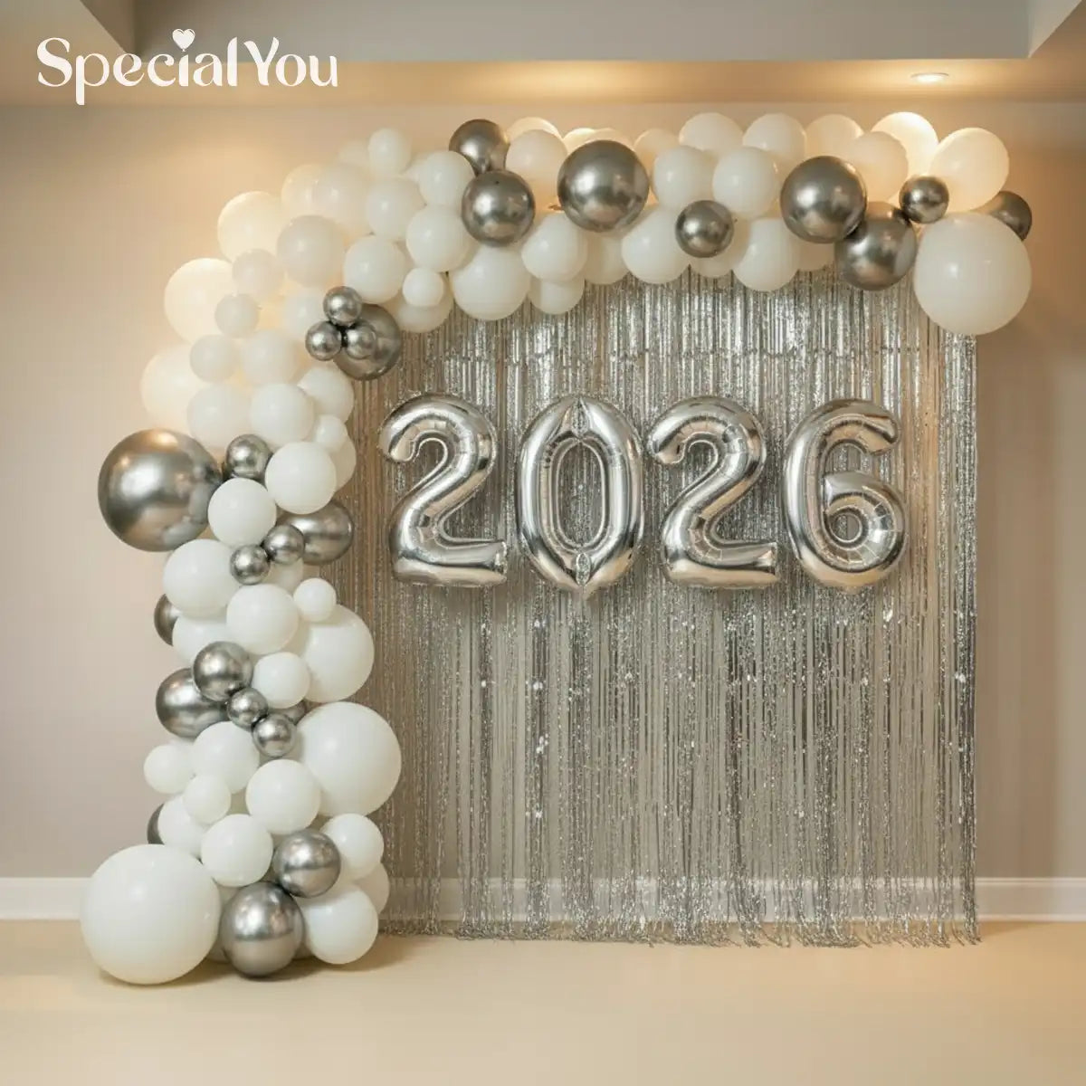 Silver Sparkle New Year Balloon Decor