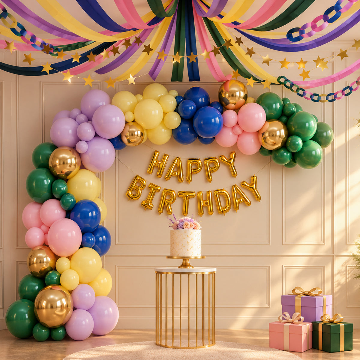 Multicolor Crepe Paper Birthday Decoration DIY Kit with Star Bunting