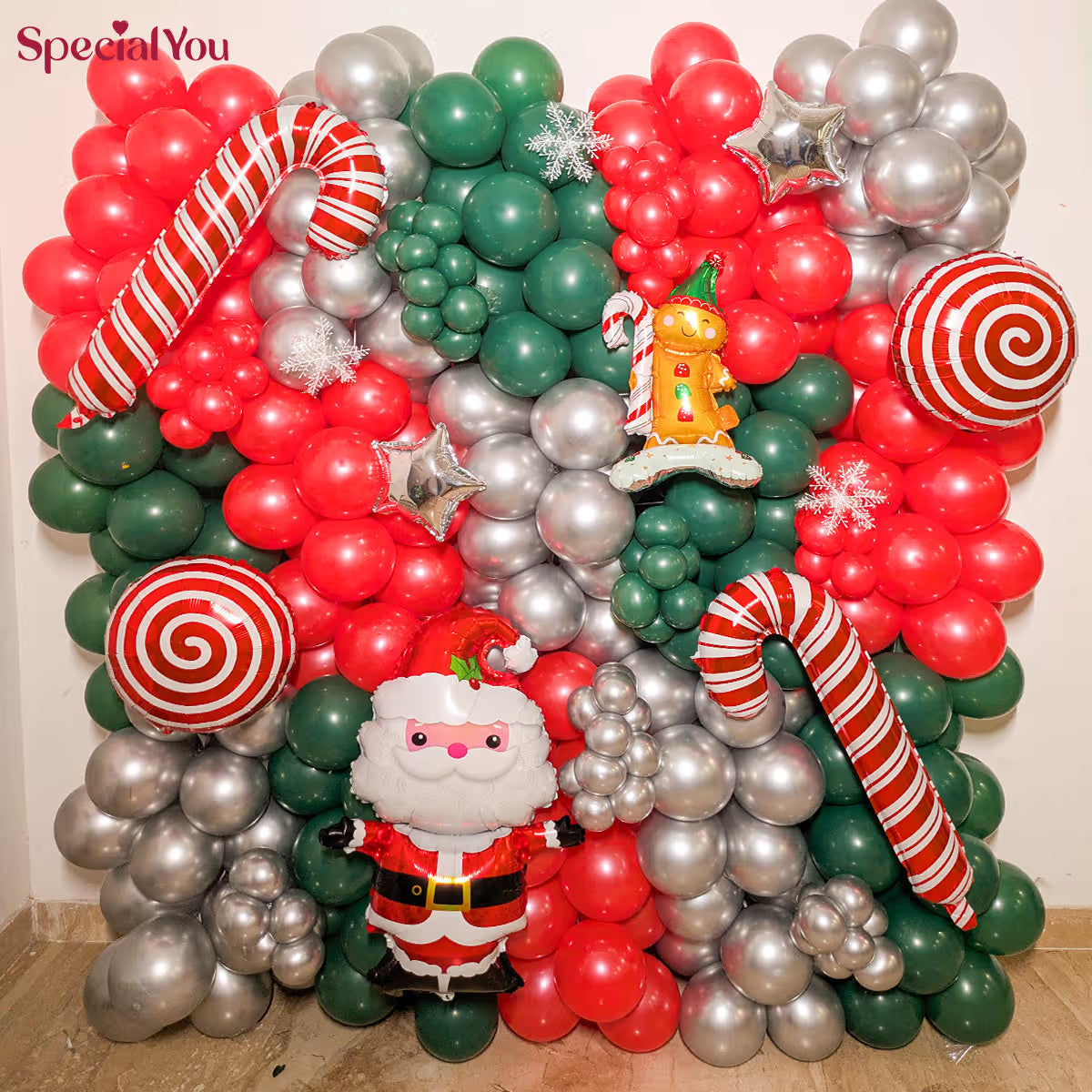 Christmas Party Balloon Backdrop with Santa & Candy Canes