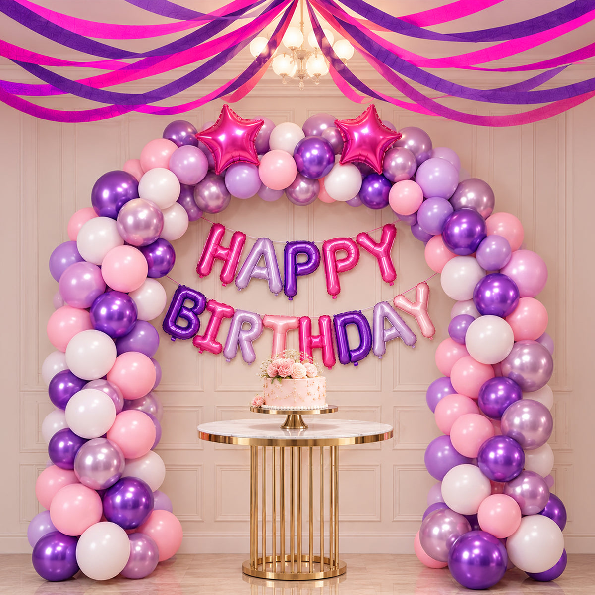 Purple Theme Crepe Paper Birthday Decoration DIY Kit