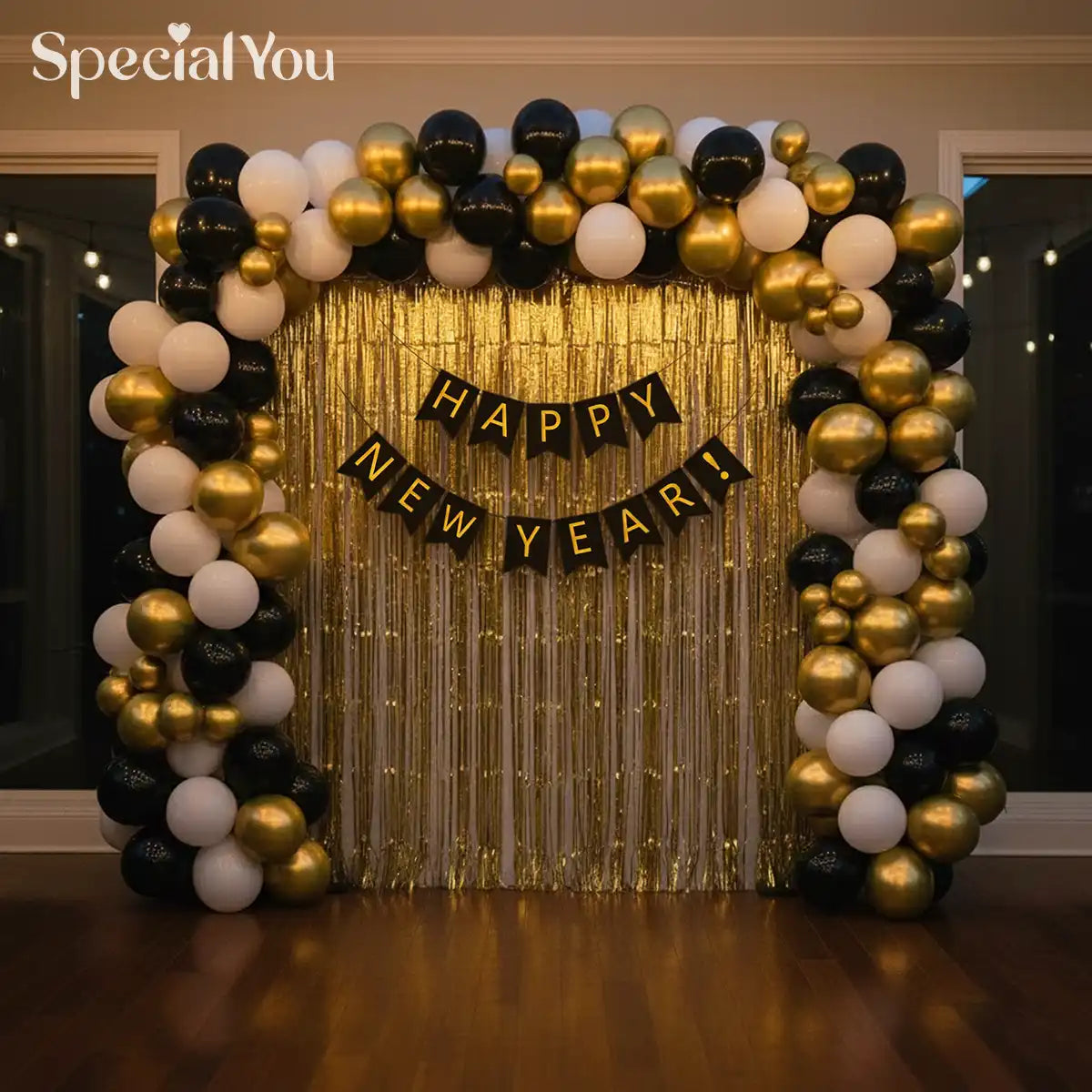 Golden Cascade New Year Balloon Backdrop