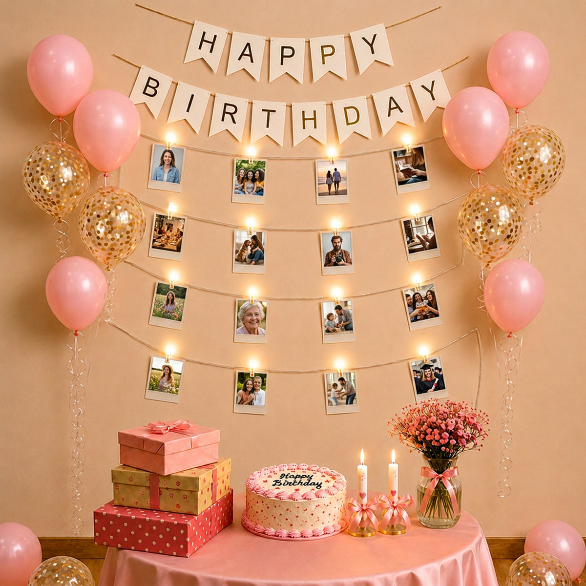 LED Clip Light with Pink Bow & Balloon Birthday DIY Kit