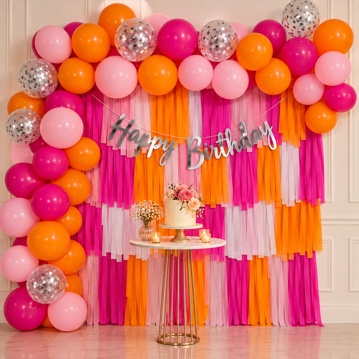 Pink & Orange Crepe Paper Birthday Decoration DIY Kit