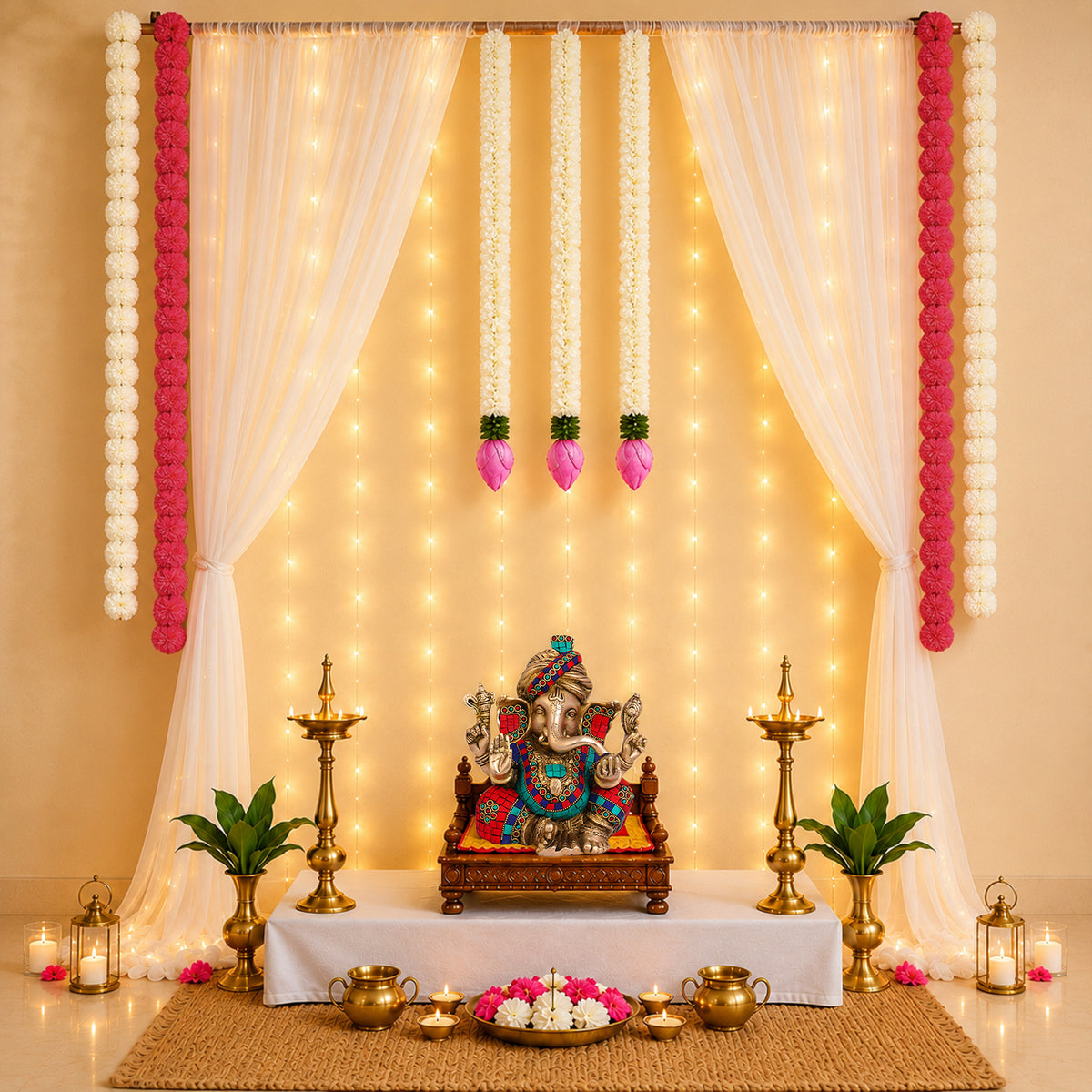 Ganpati Decoration Kit with Lotus Wall Hangings