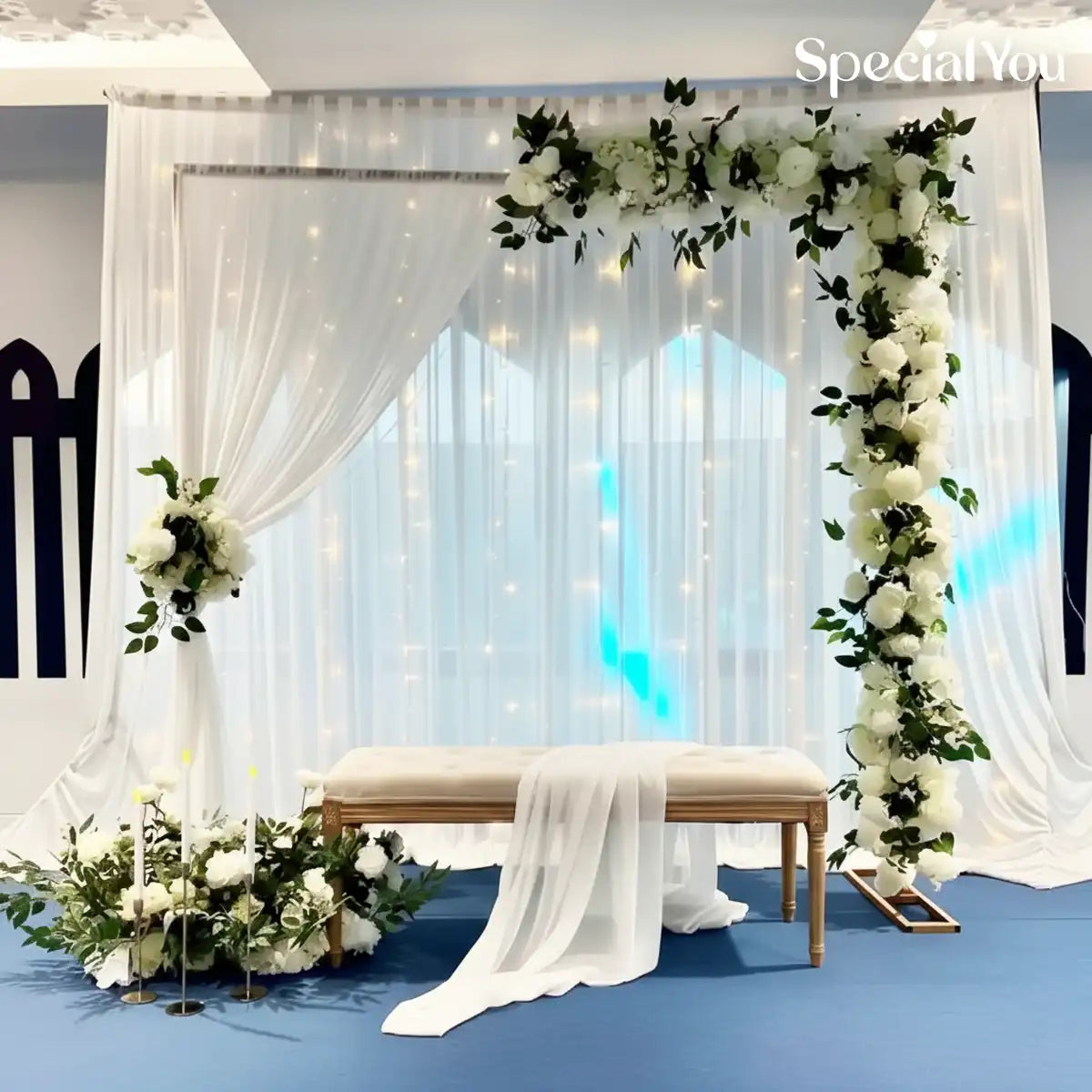 White Floral Curtain Backdrop Decor
