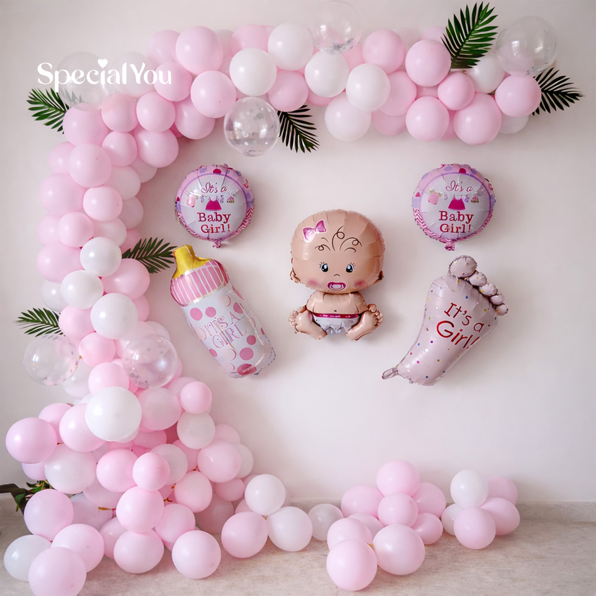 Baby Girl Welcome Balloon Backdrop Decor