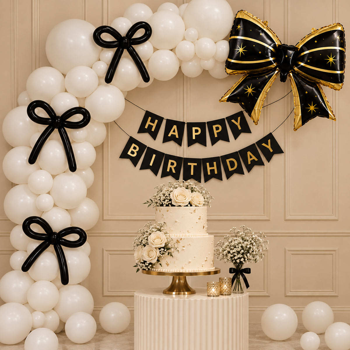 White & Black Bow Theme Birthday Decoration DIY Kit