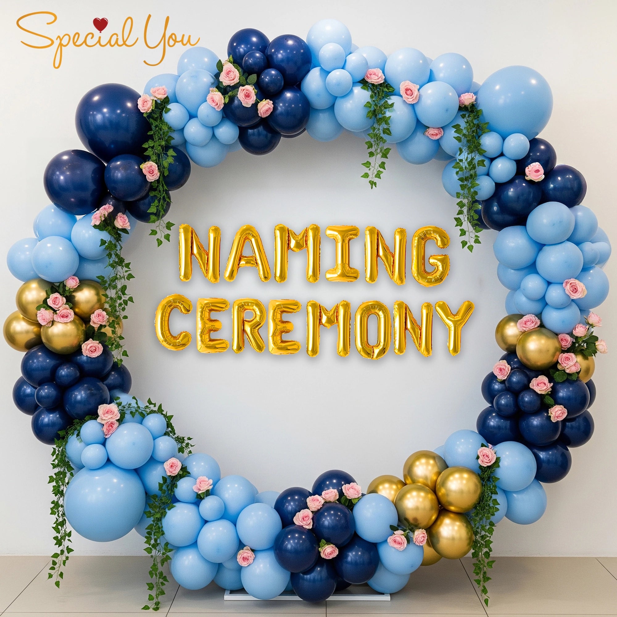 Blue & Gold Balloon Decor for Naming Ceremony