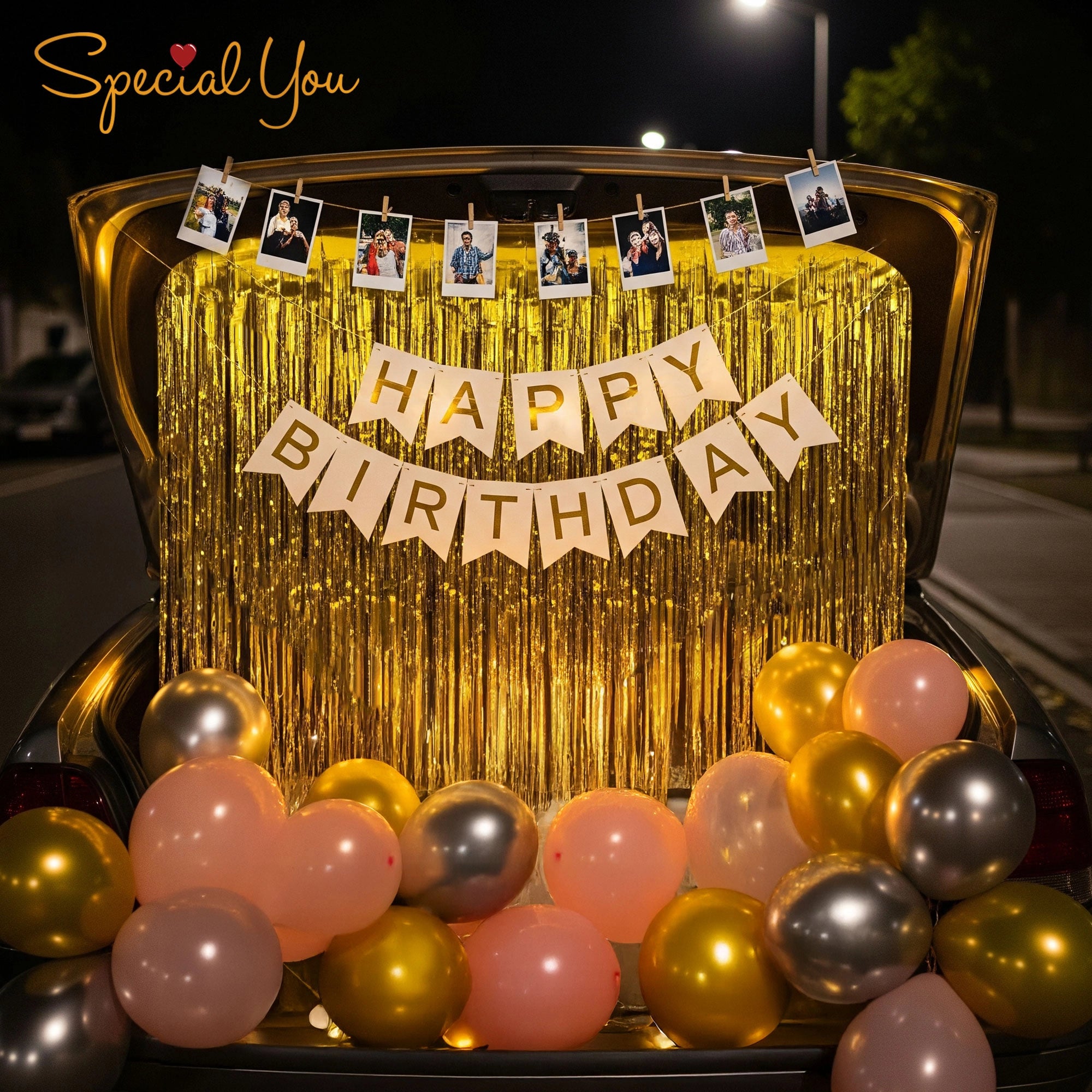 Golden Car Boot Birthday Decor