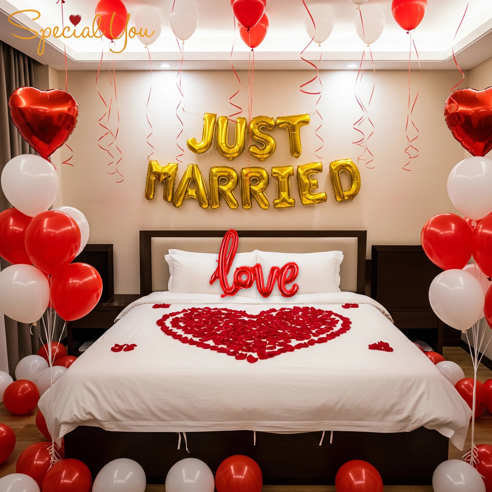 First Night Balloon & Rose Petal Room Decor
